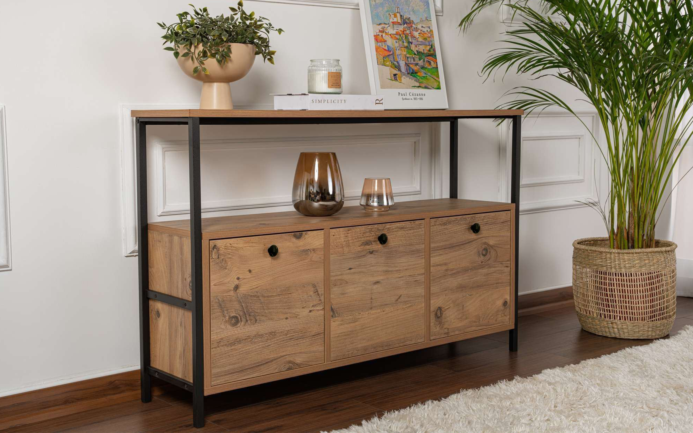 Comoda Prego, pin atlantic + negru  1