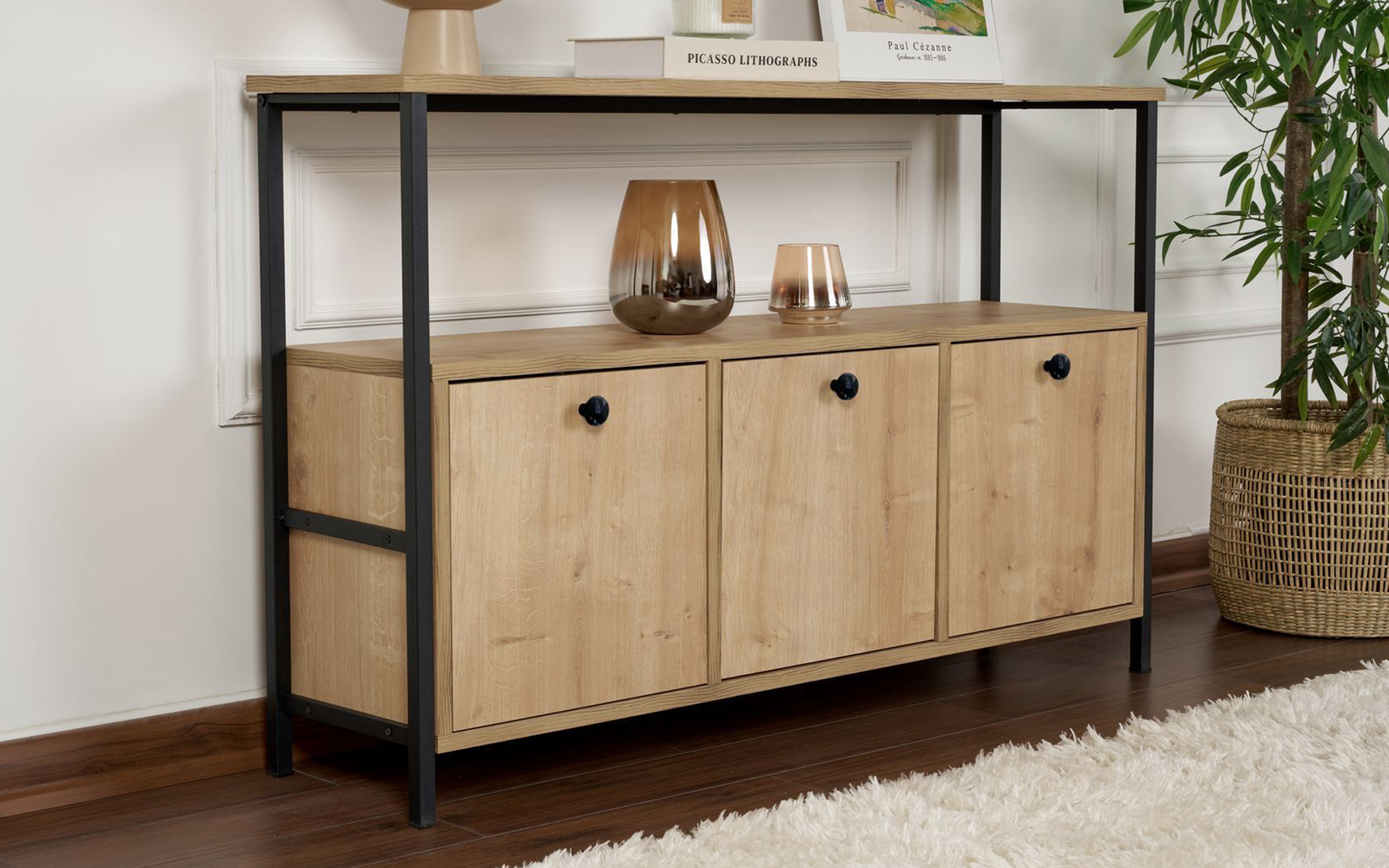 Masa consola Solans, stejar + negru  3