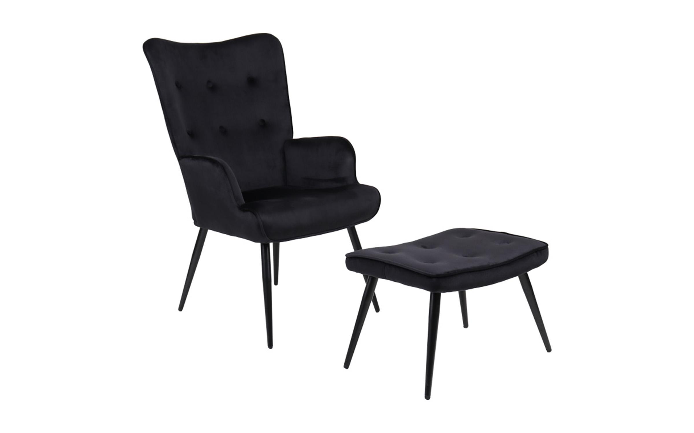 Fotoliu + taburet Siela, negru  1