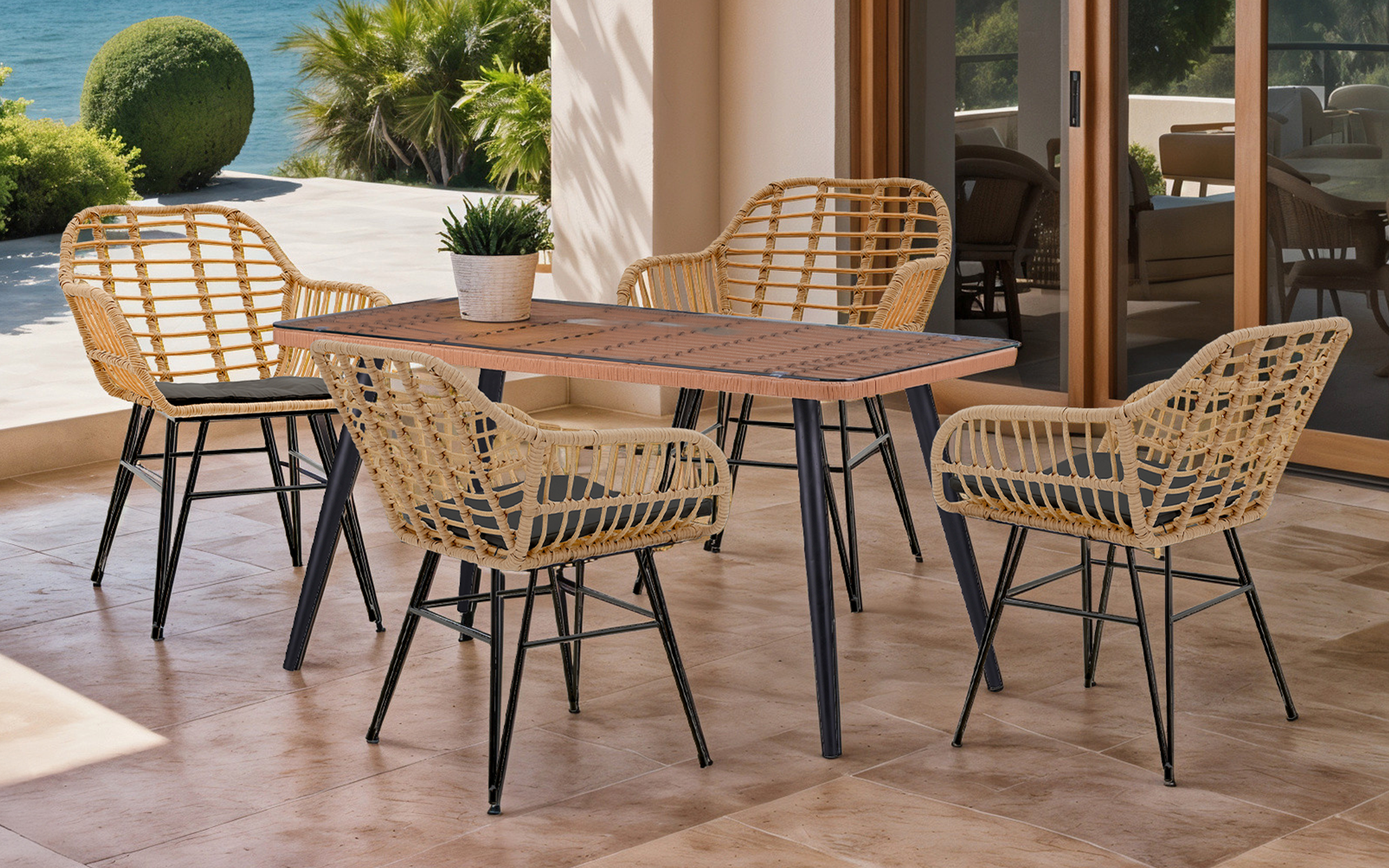 Scaun de gradina Naoki 3, natural + negru  8