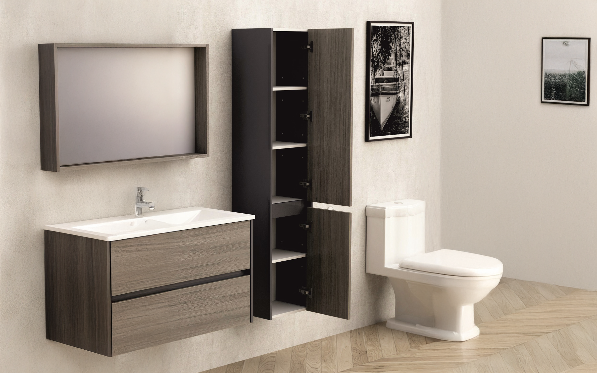 Dulap coloana PVC pentru baie ICP3516 Coloana PVC pentru baie, maro inchis  2