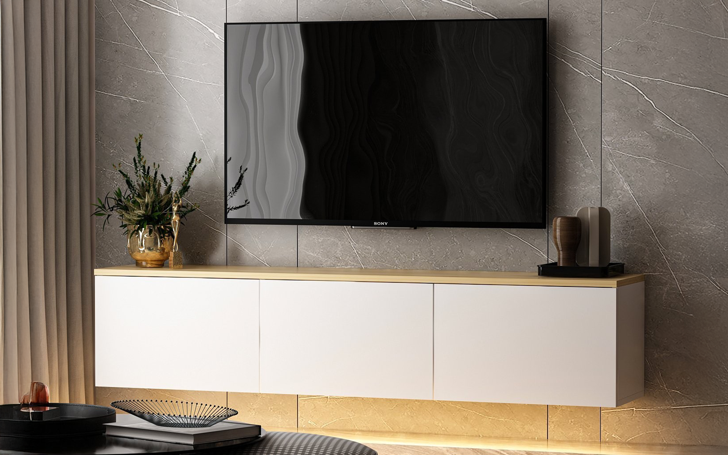 Modul TV Nesto, stejar + alb  3