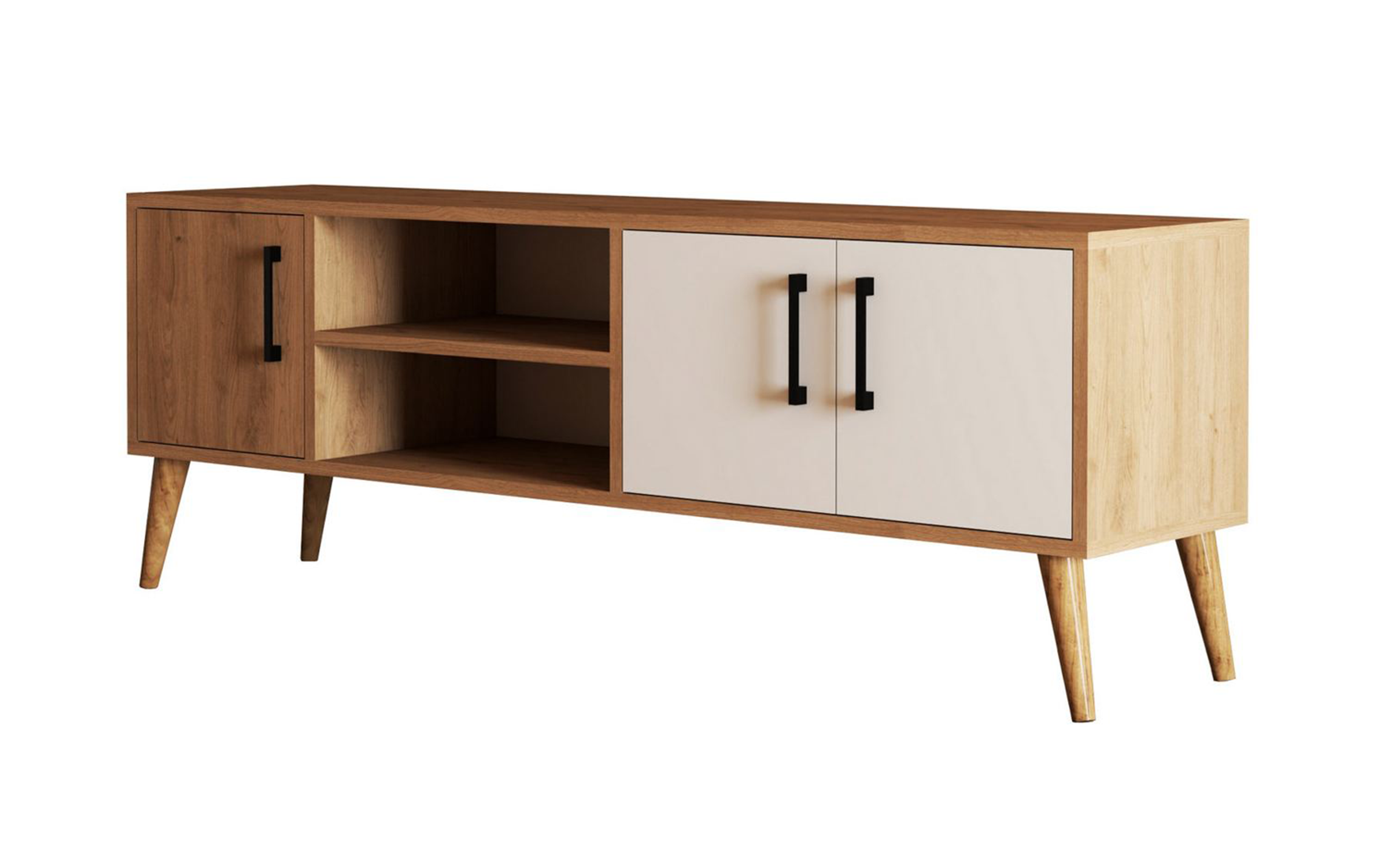 Modul TV Exen M, stejar + alb  4