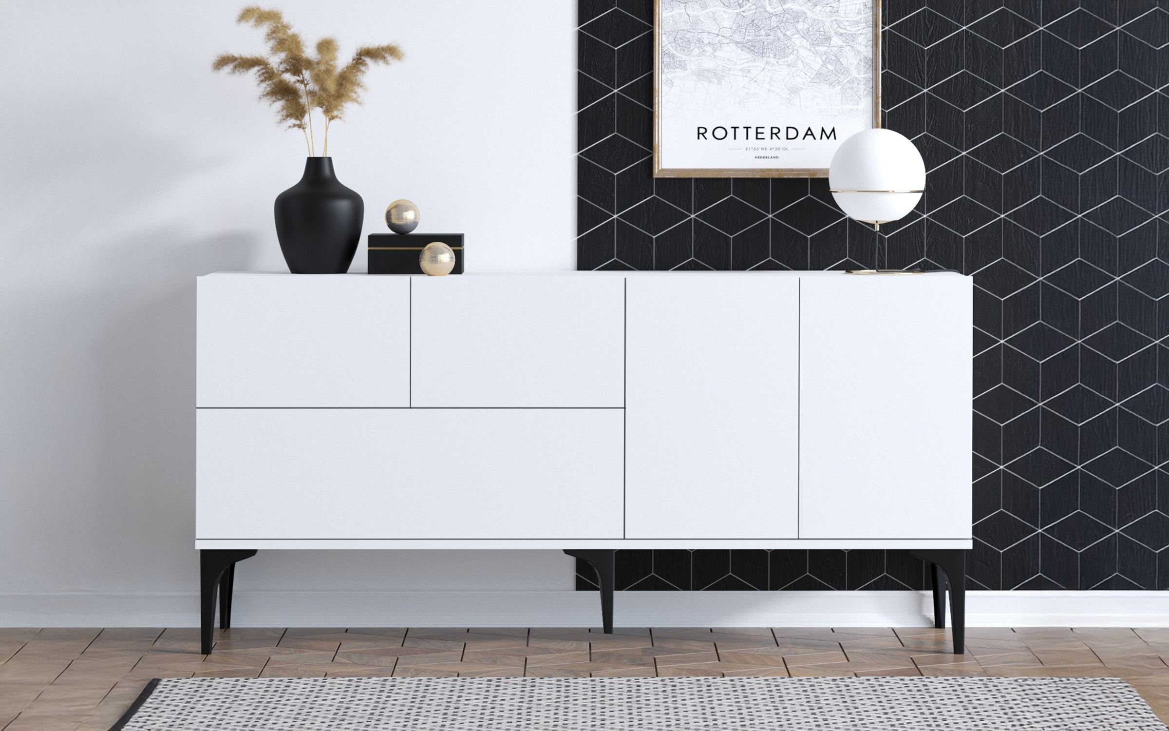 Modul TV Glis, alb + negru  2