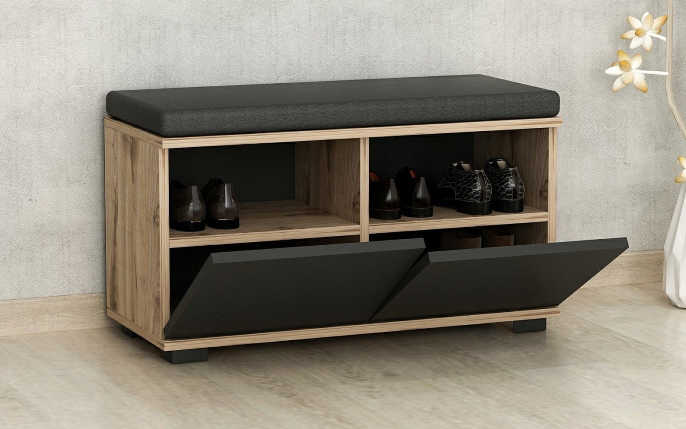 Pantofar-bancuta Arvin, nuc + negru  3