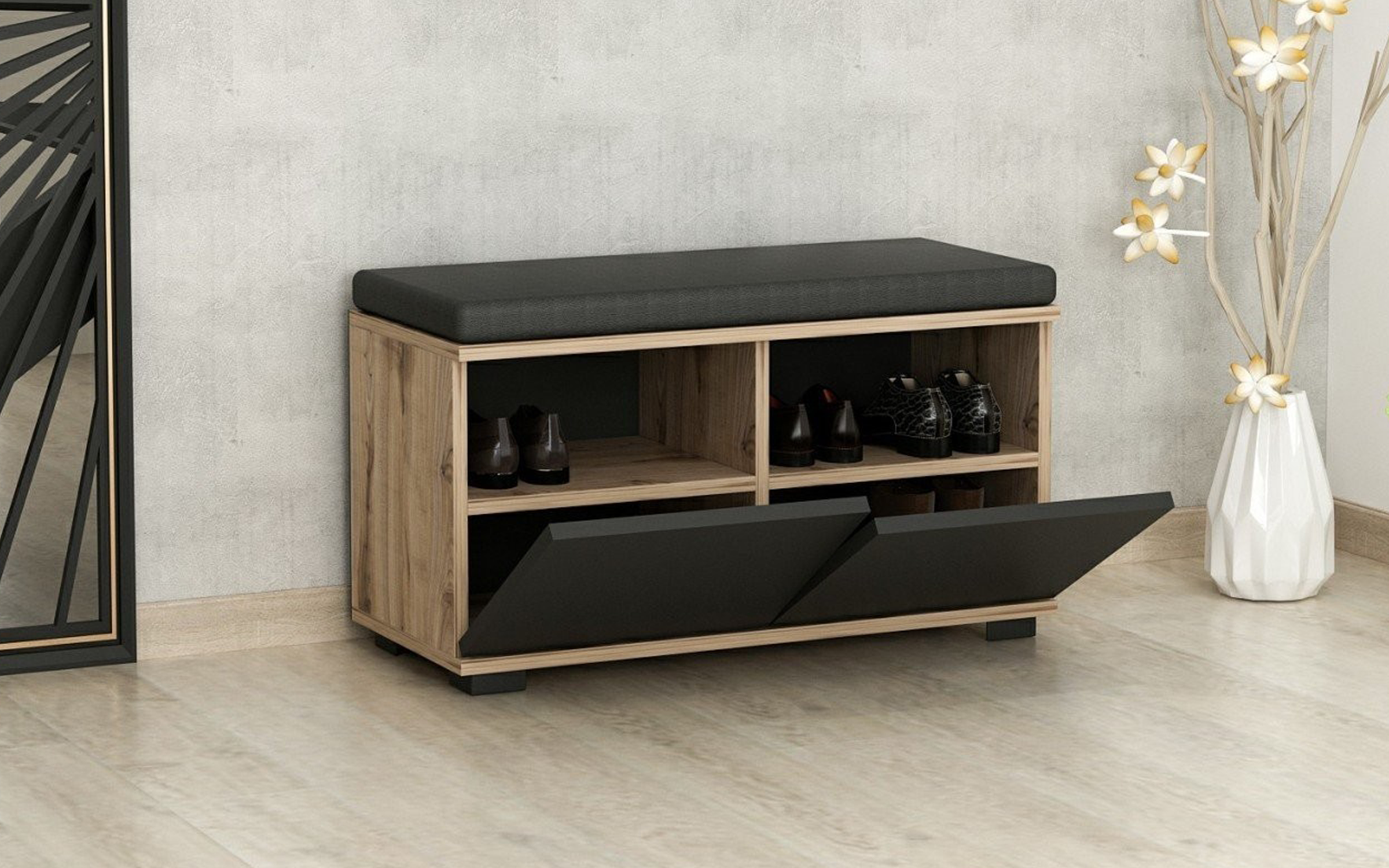 Pantofar-bancuta Arvin, nuc + negru  4