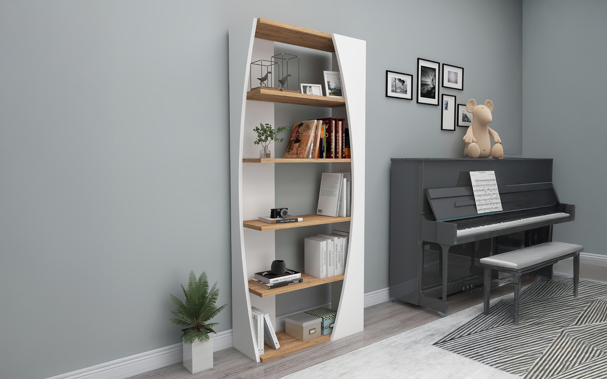 Etajera Glis, pin + alb  2