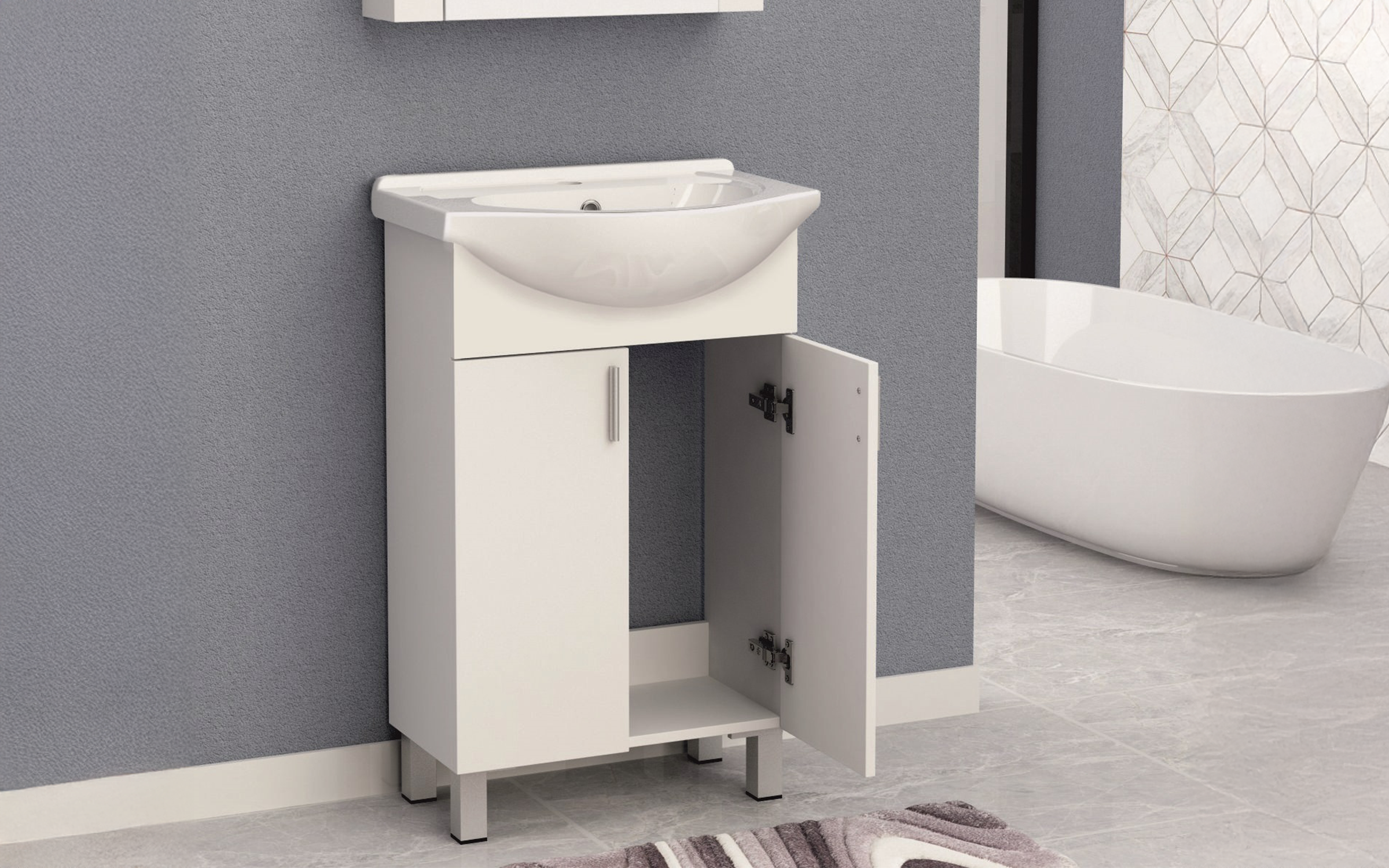 Dulap PVC pentru baie cu chiuveta ICP5535 + 4255 Dulap PVC pentru baie cu chiuveta, alb  3