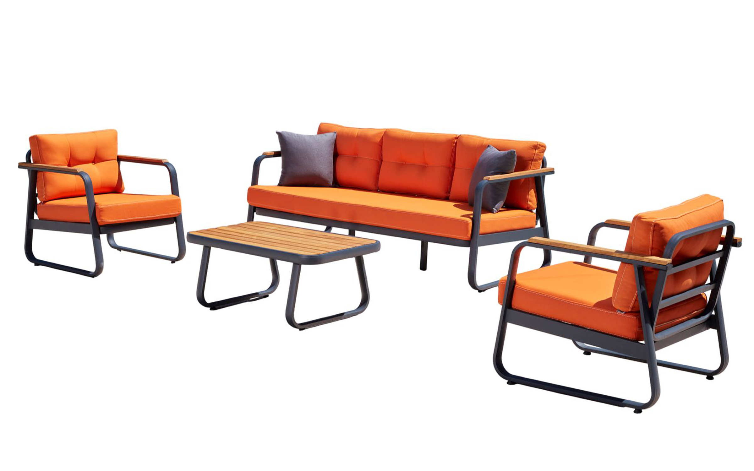 Set masa + scaune + canapea Rio, antracit + portocaliu  2