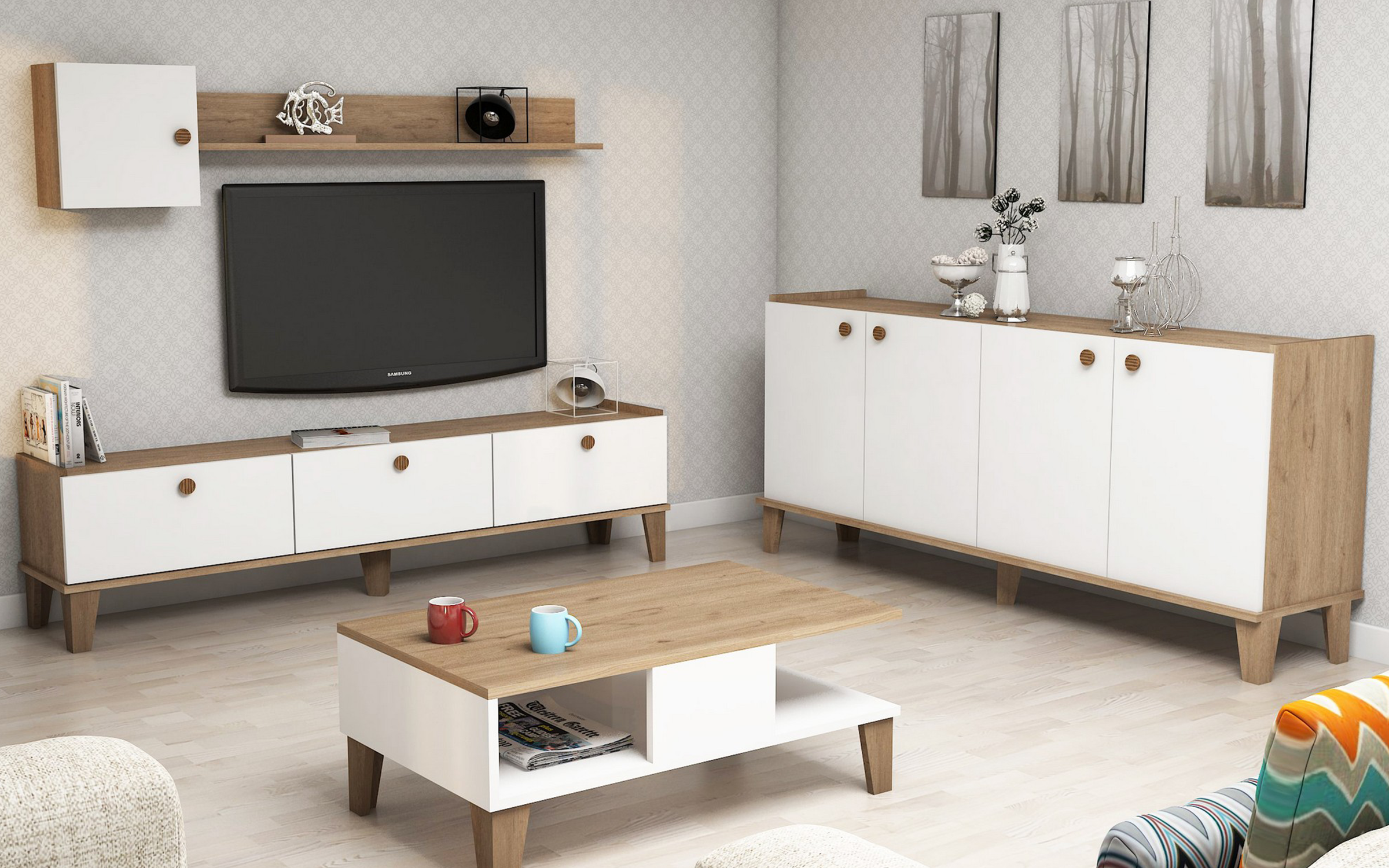 Set living Adore, stejar + alb  3