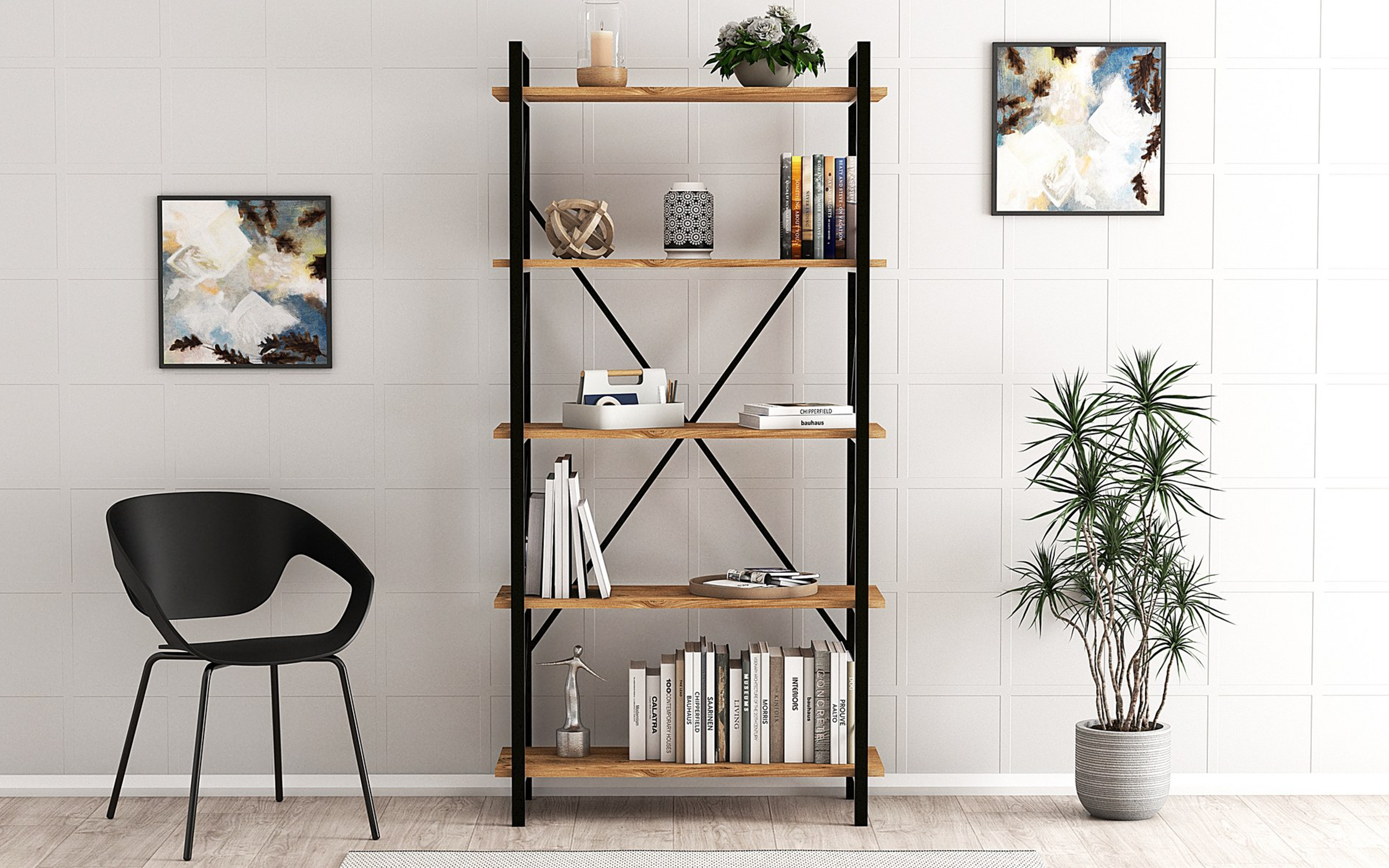 Etajera Nero, negru + pin atlantic  2