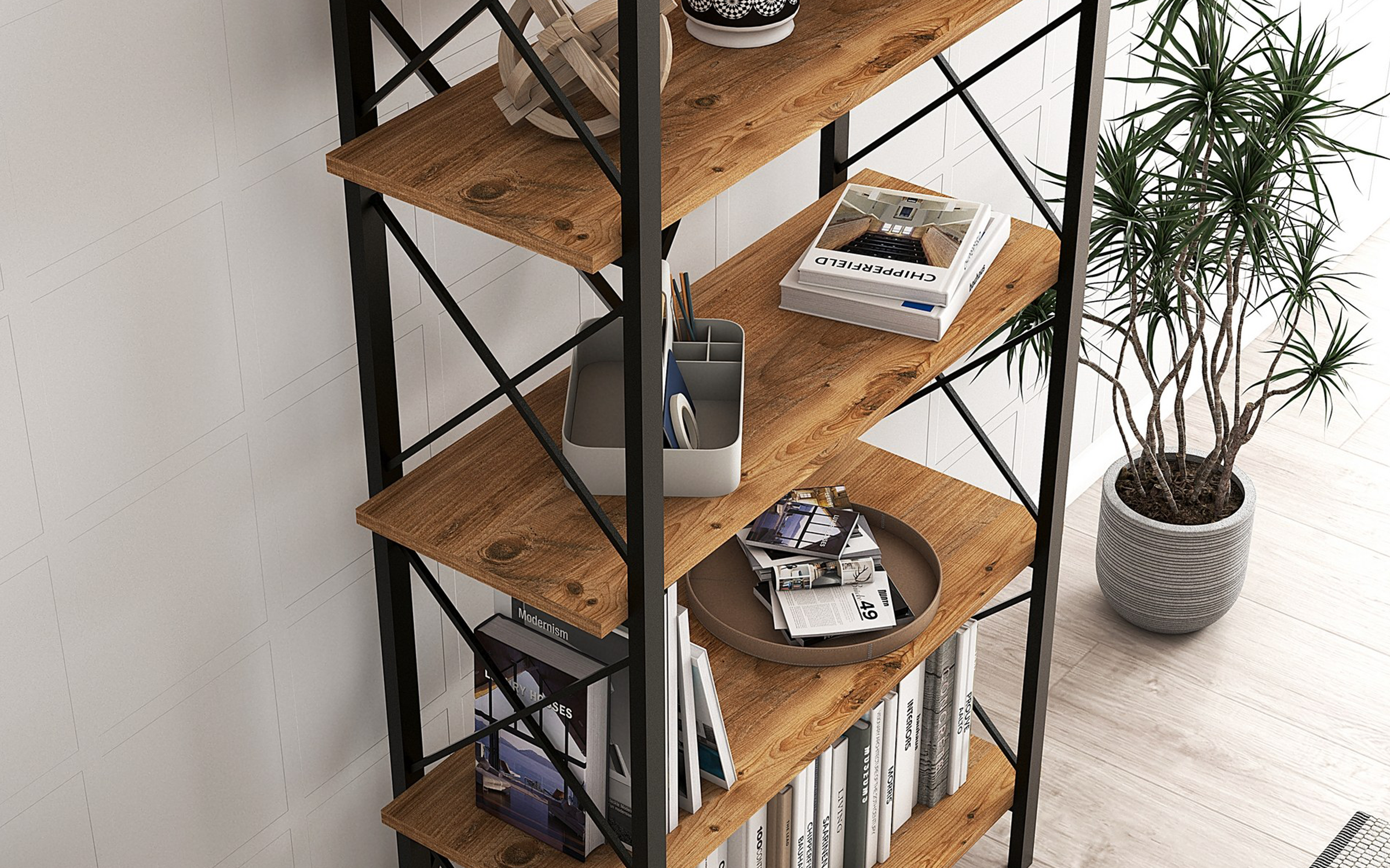 Etajera Nero, negru + pin atlantic  4