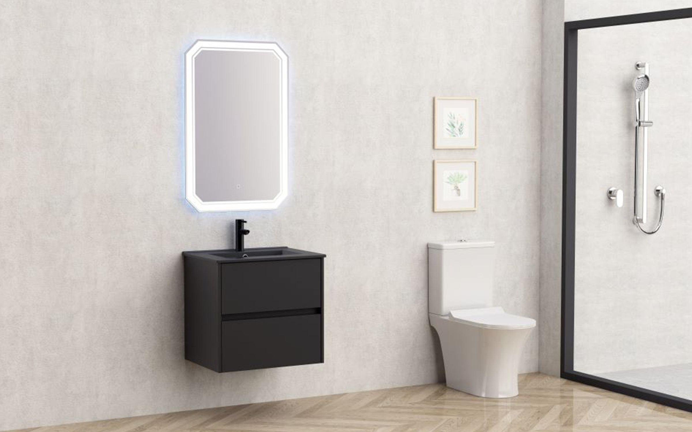 PVC dulap cu chiveta pentru baie ICP5955MB Blake, negru mat  3