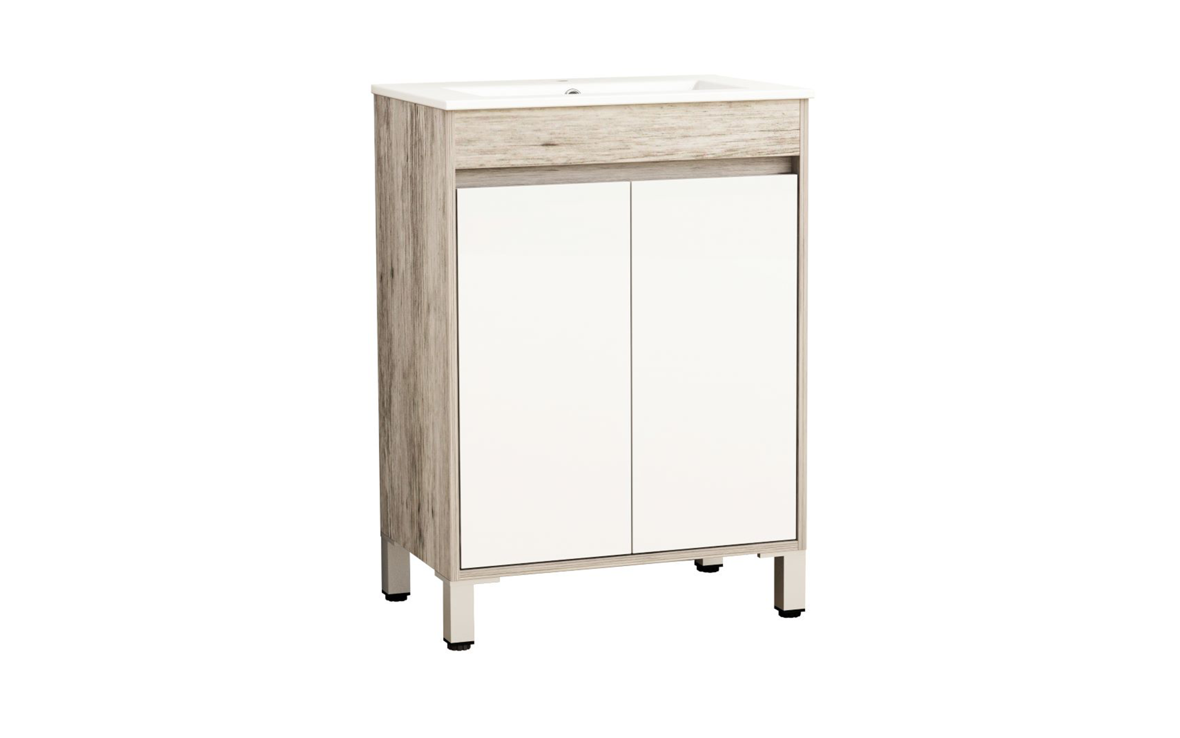 Dulap PVC pentru baie cu chiuveta  ICP6081-045 Dulap PVC pentru baie cu chiuveta, maro deschis + alb  1