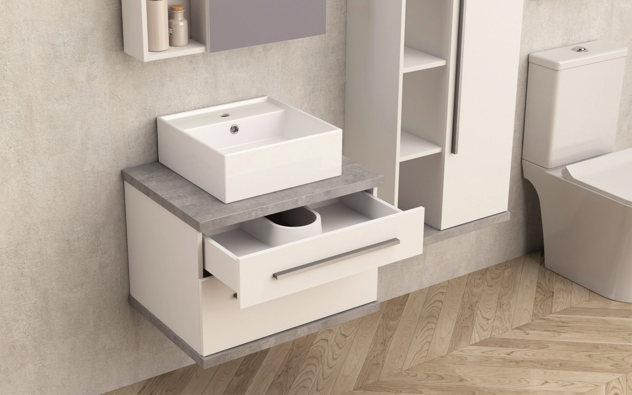 Dulap PVC pentru baie cu chiuveta ICP6144-1 + ICB865 Dulap PVC pentru baie cu chiuveta,   2