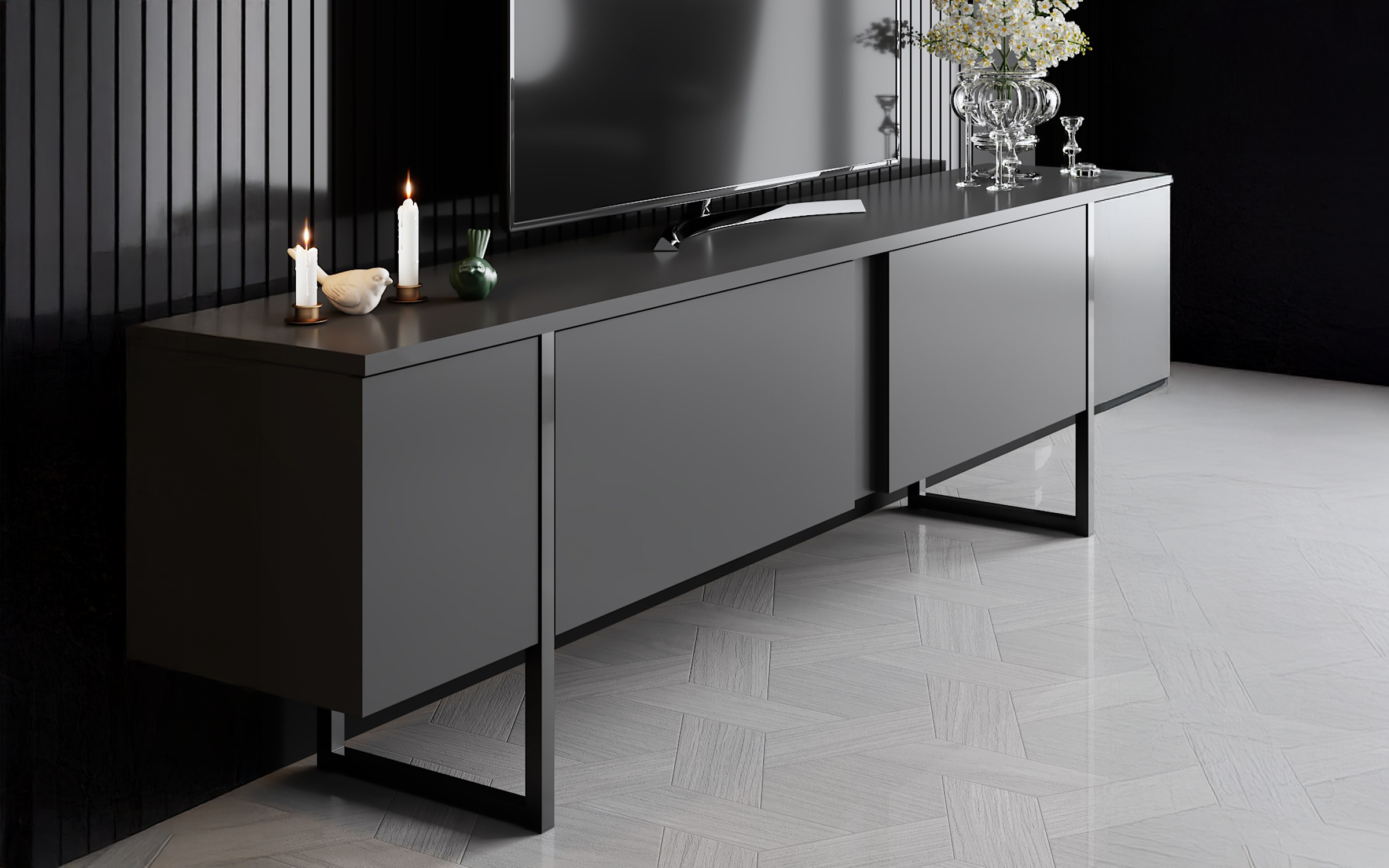 Modul TV Larso, antracit + negru  2