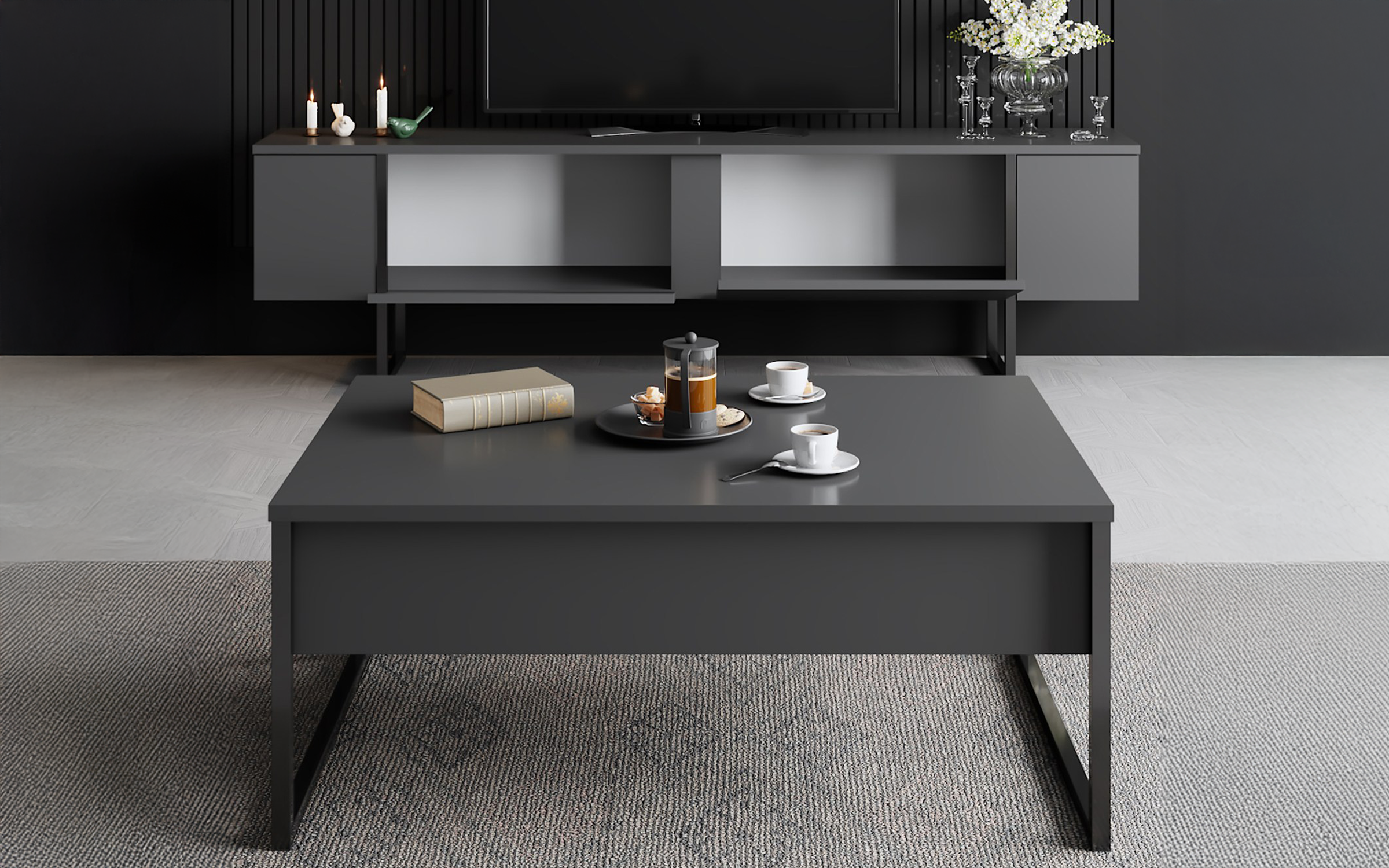 Modul TV Larso, antracit + negru  4