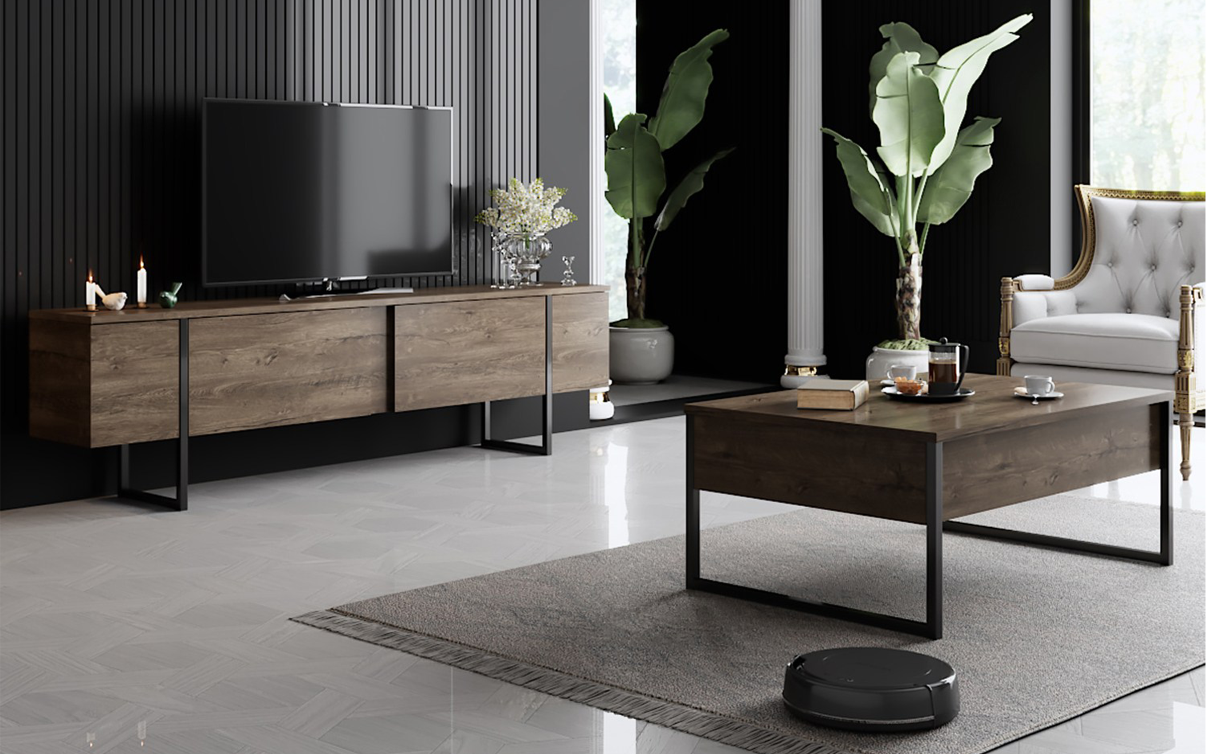 Masuta de cafea Larso, nuc + negru  3