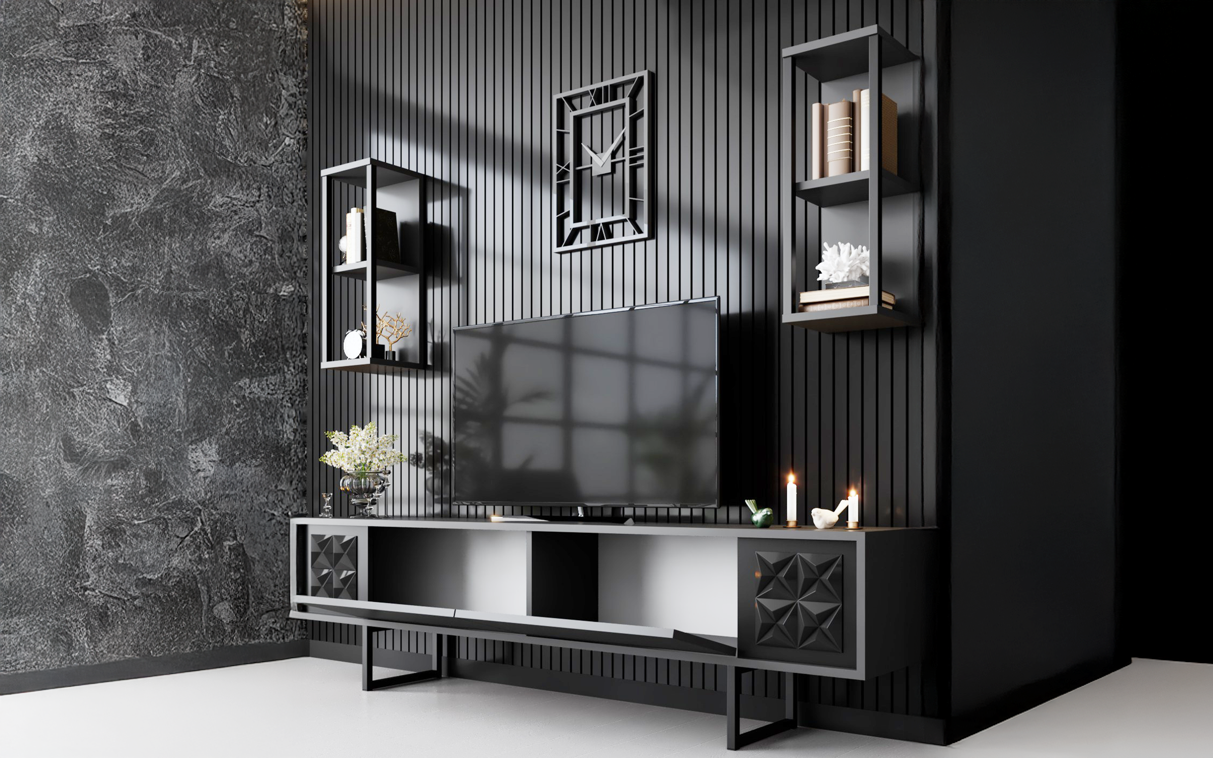 Modul TV + 2 buc. etajera Linus A, antracit + negru  4