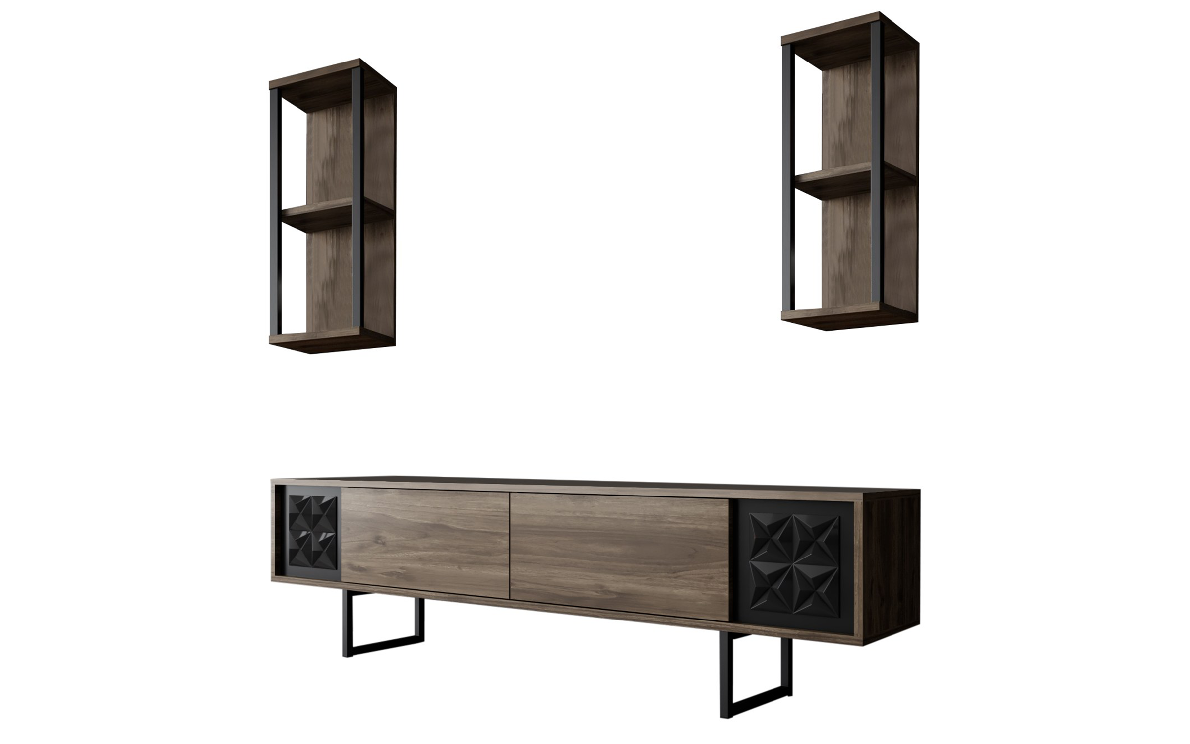 Modul TV + 2 buc. etajera Linus, nuc + negru  5