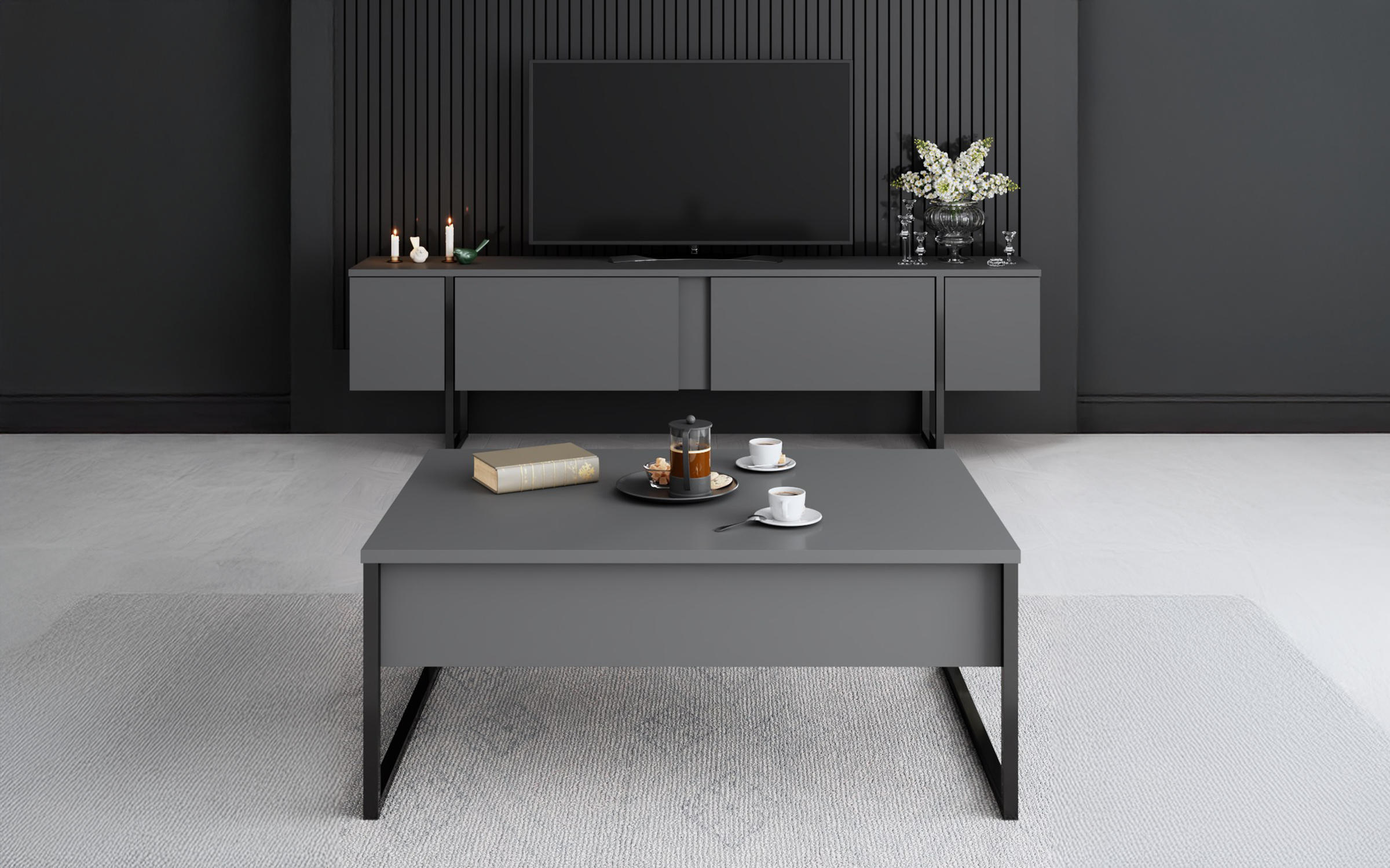 Set living Larso, antracit + negru  5