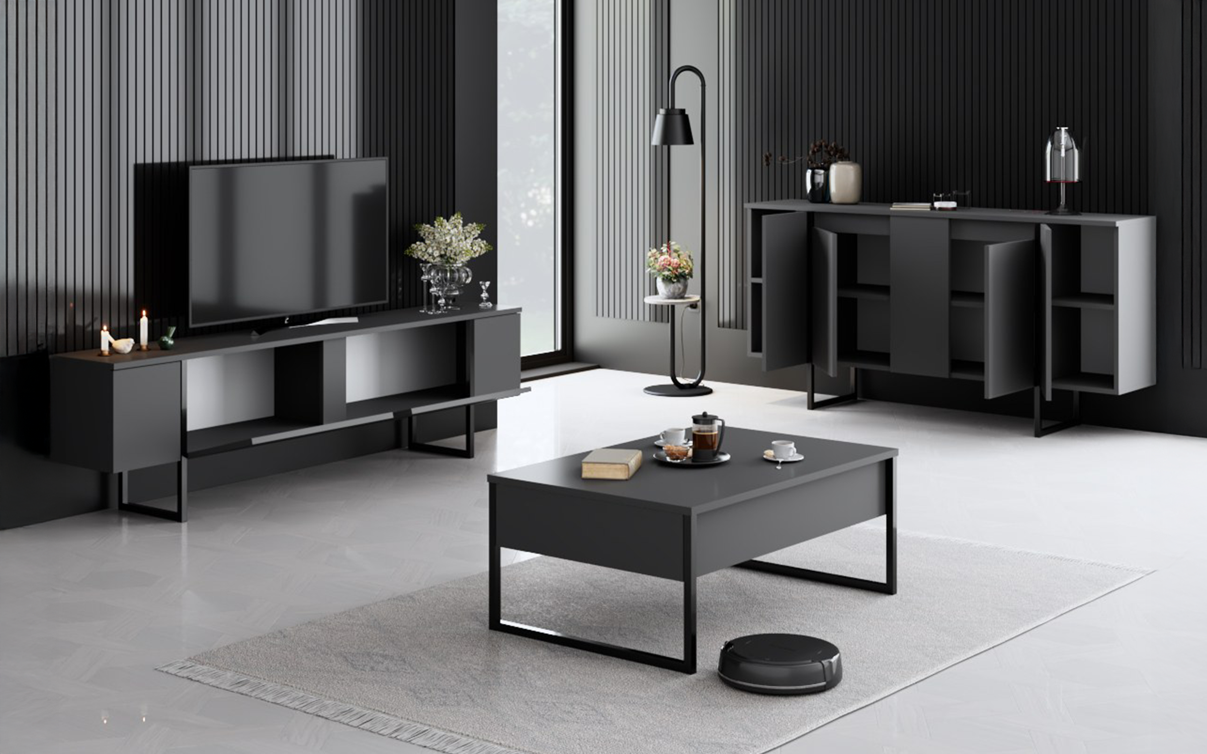 Set living Larso, antracit + negru  8