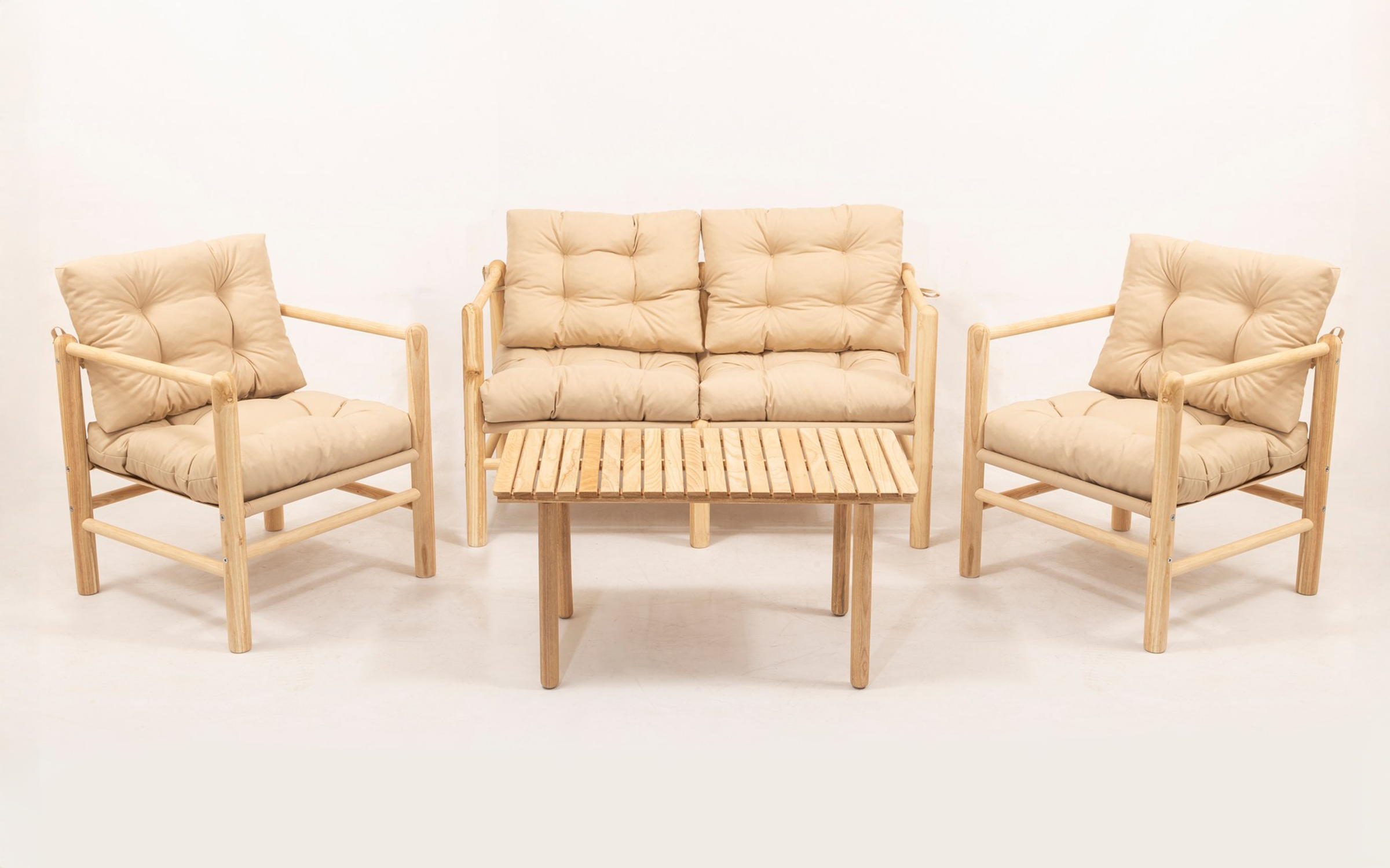 Set masa + scaune + canapea Amador, natural + bej  3