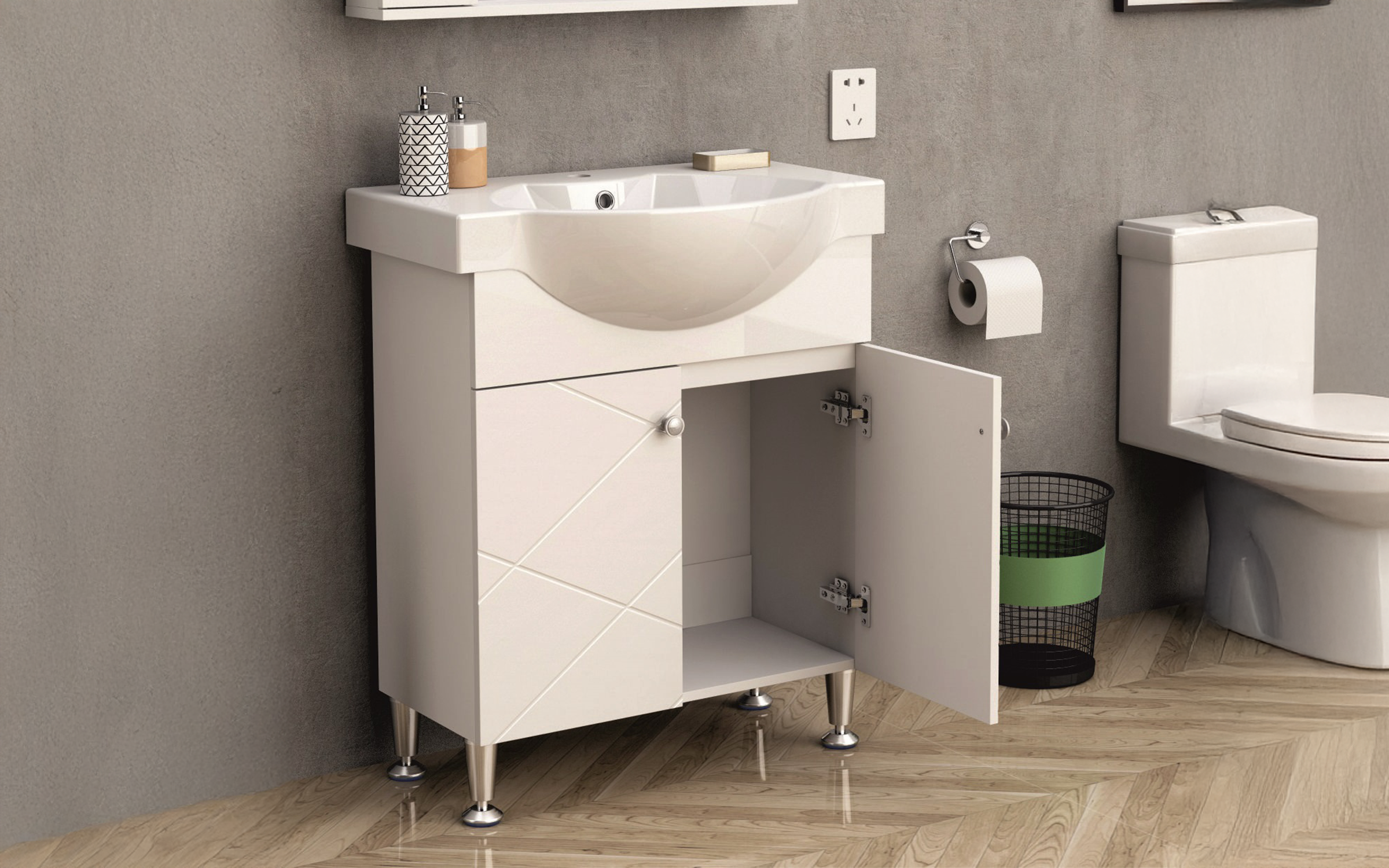 Dilap PVC pentru baie cu chiuveta ICP7044 Dulap PVC pentru baie cu chiuveta, alb  2