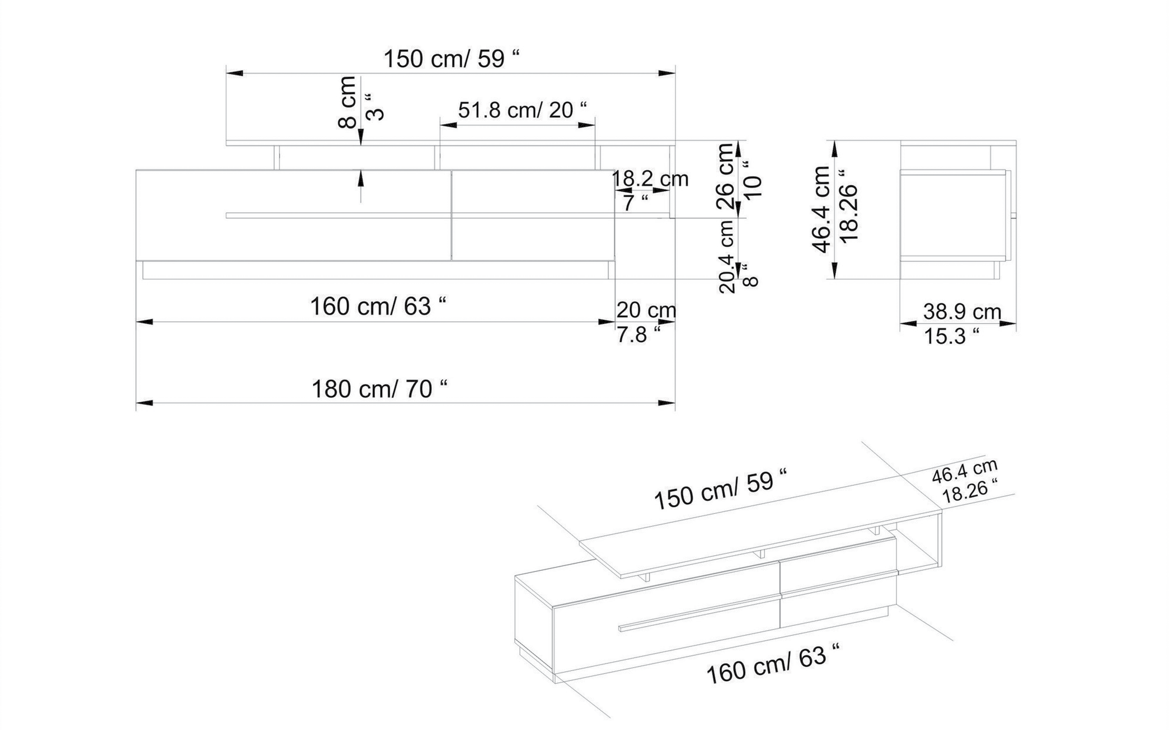 Тумба под ТВ Пилар, черный + орех  2