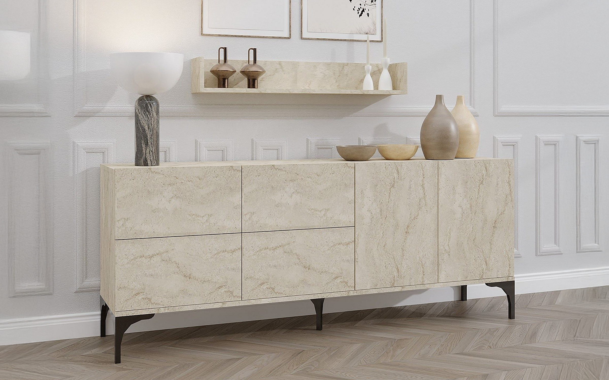 Comoda + etajera Stela, decor travertin  2