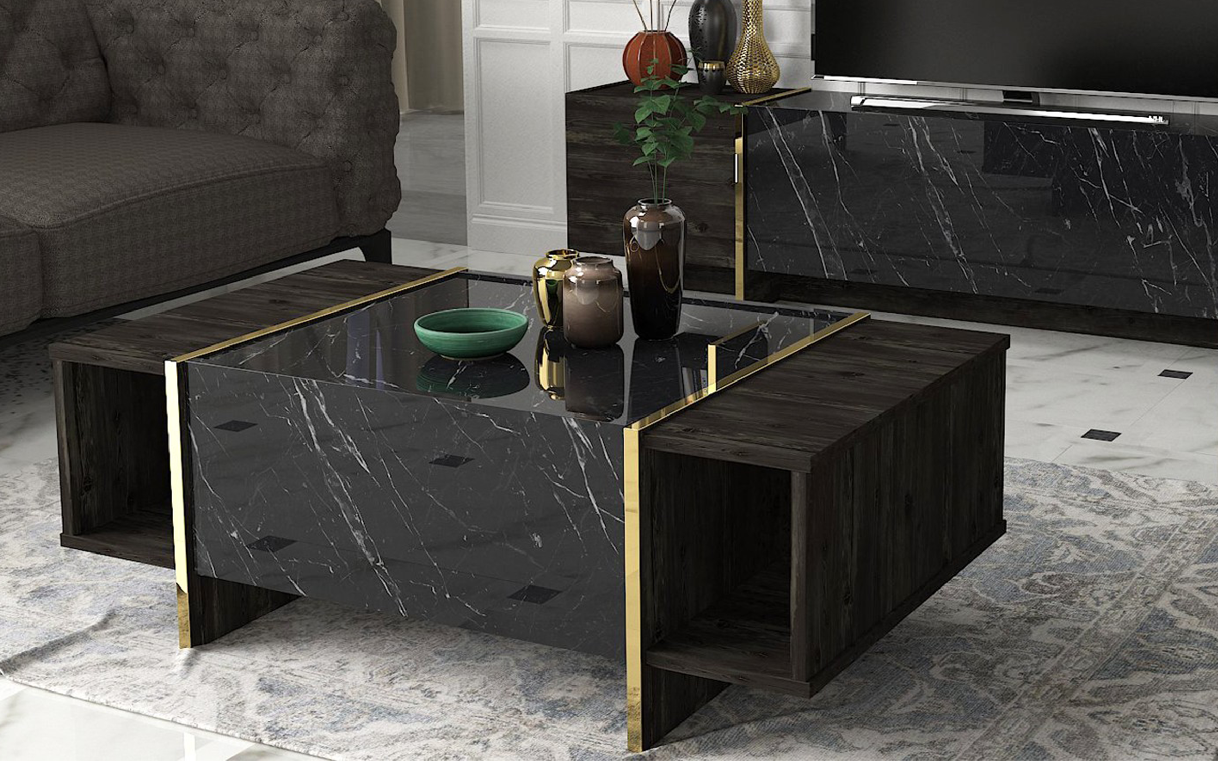 Masuta de cafea Veron, negru + auriu  2