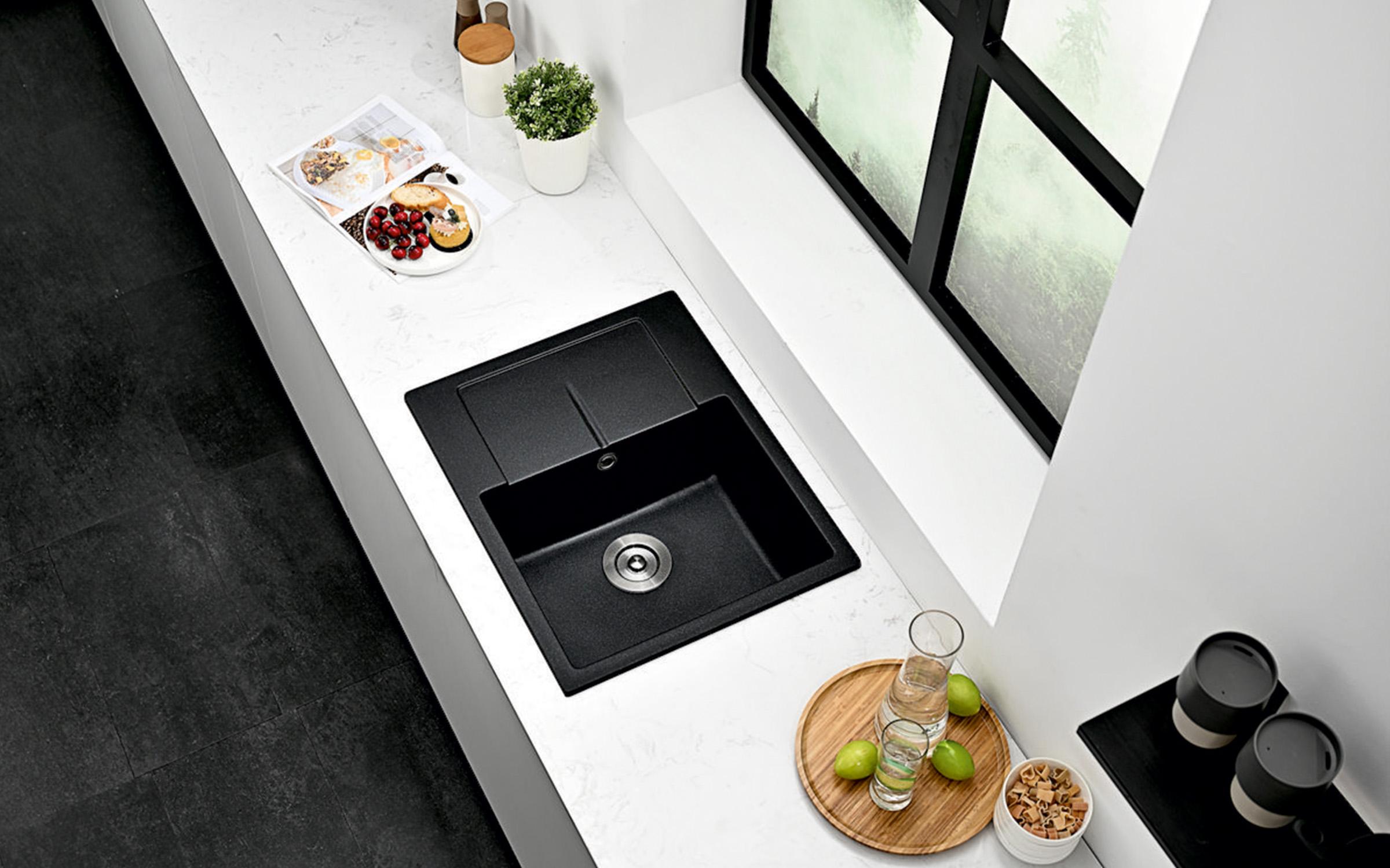 Chiuveta din granit ICGS8220, negru, adancime 21.5 сm  2