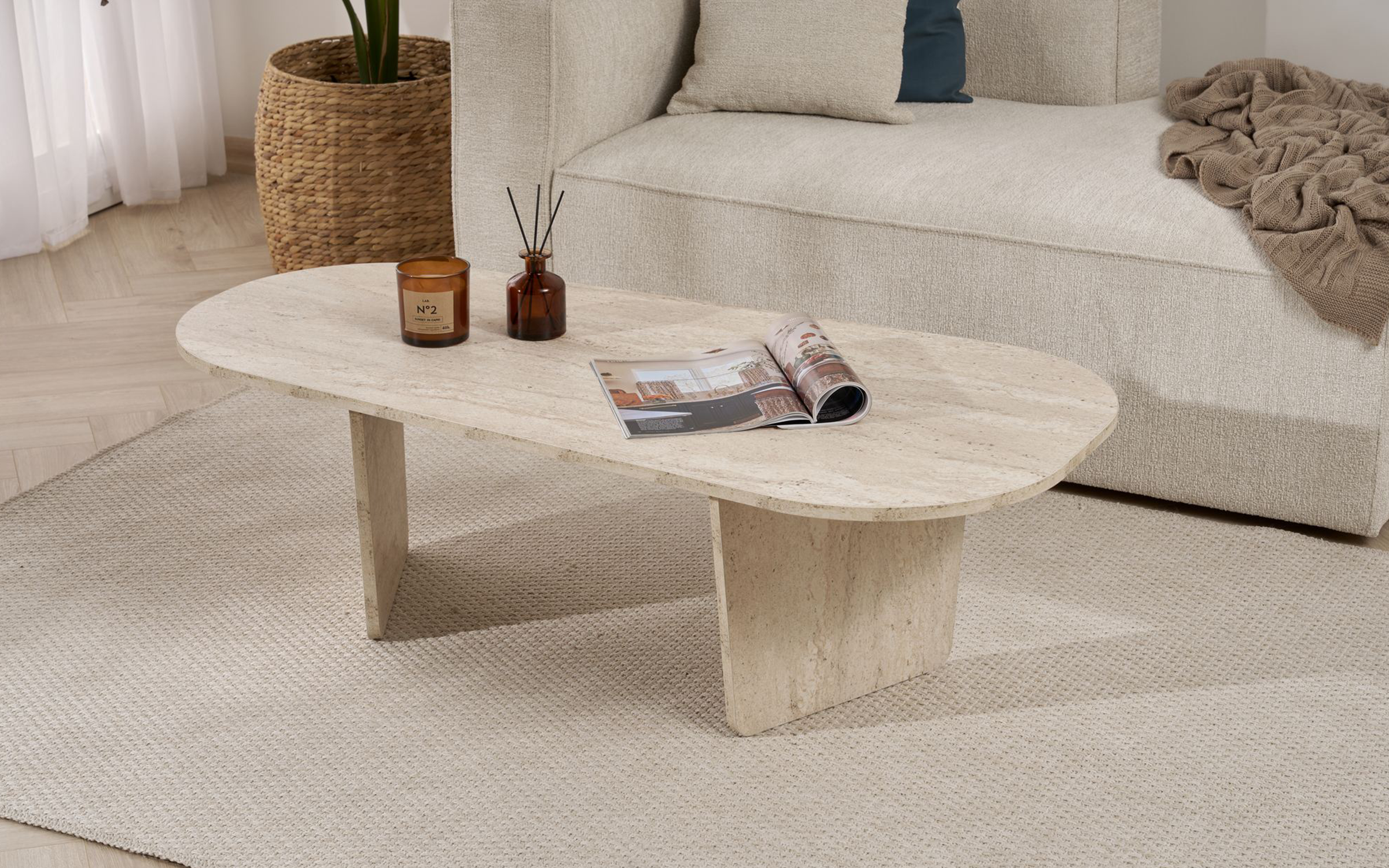 Masuta de cafea Ovalis, decor travertin  3
