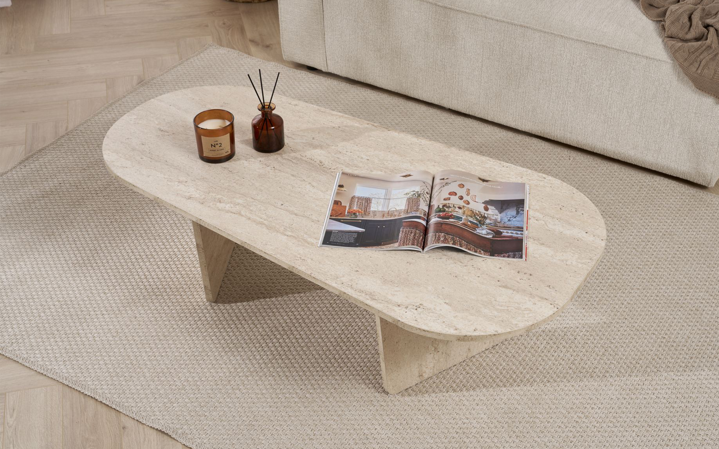 Masuta de cafea Ovalis, decor travertin  4