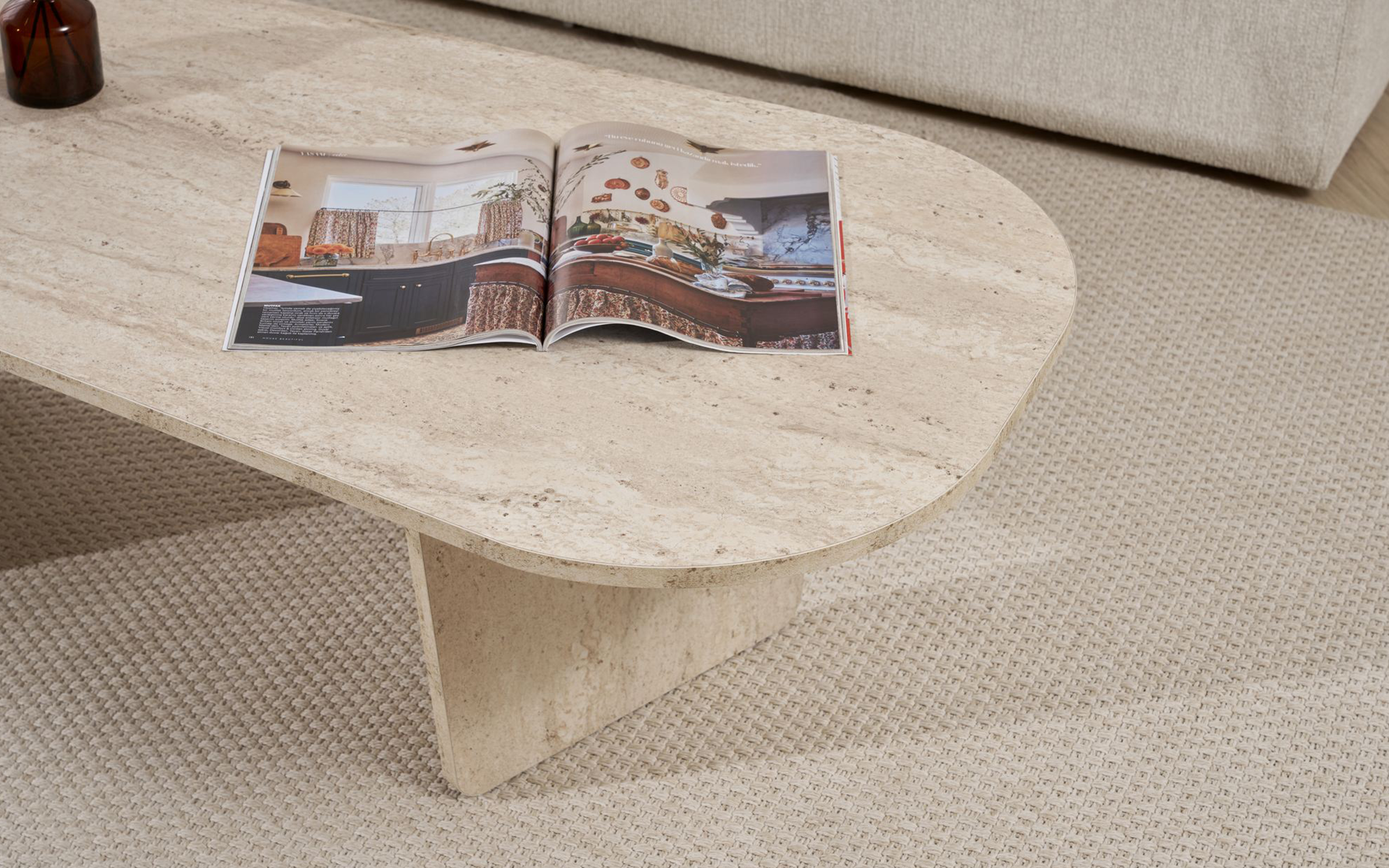 Masuta de cafea Ovalis, decor travertin  6