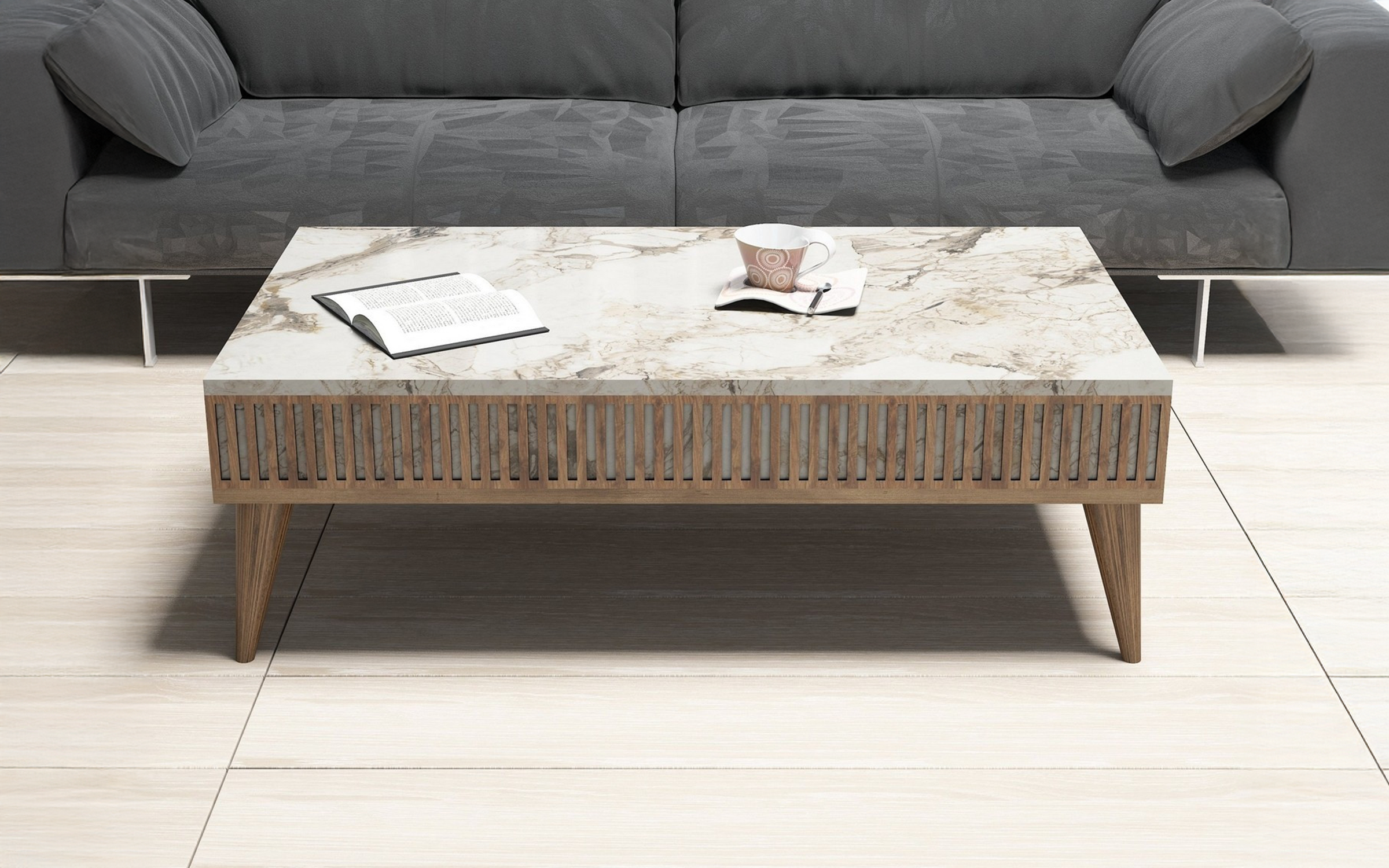 Masuta de cafea Milan, nuc + alb  2