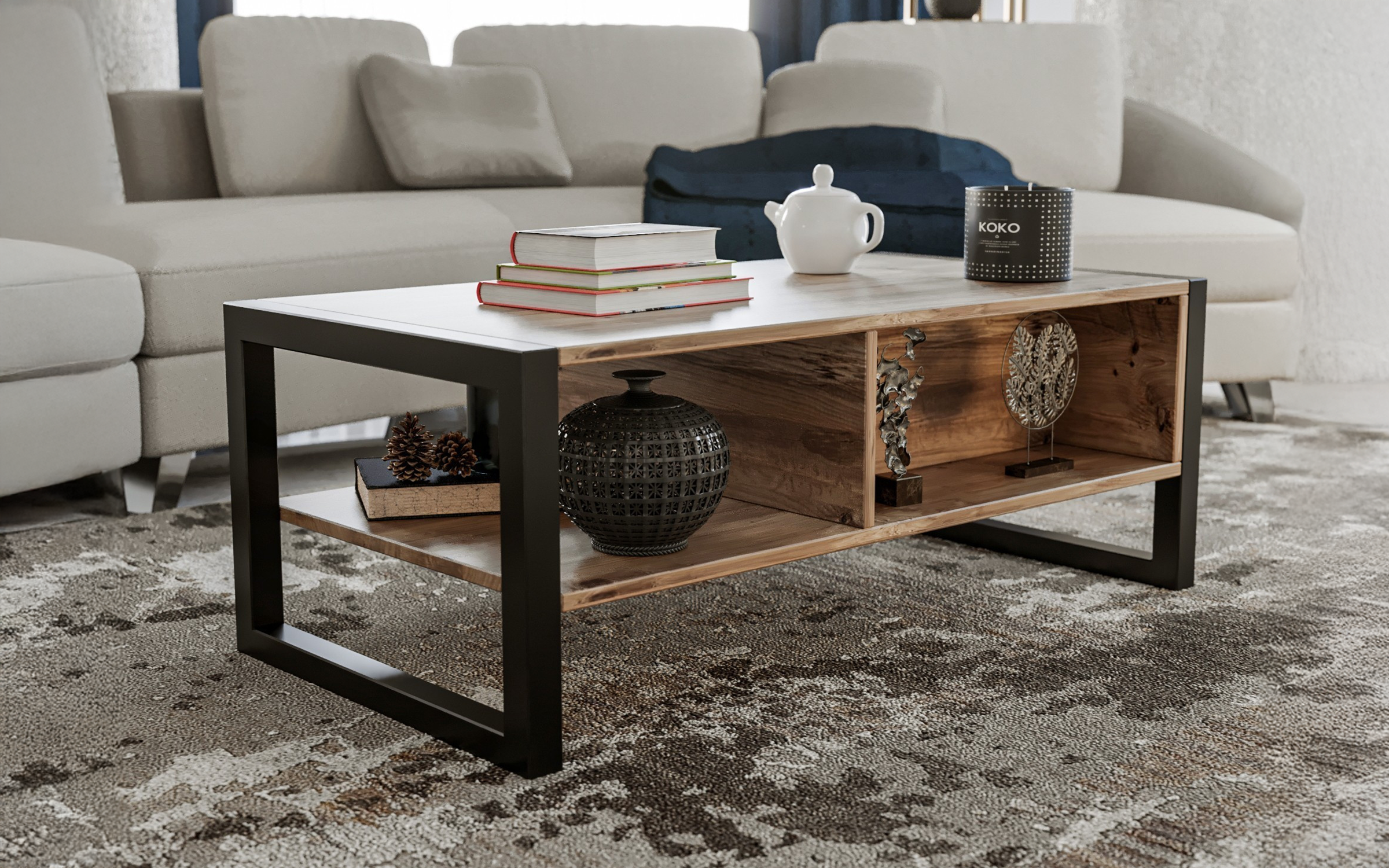 Masuta de cafea Alens, pin atlantic + negru  3