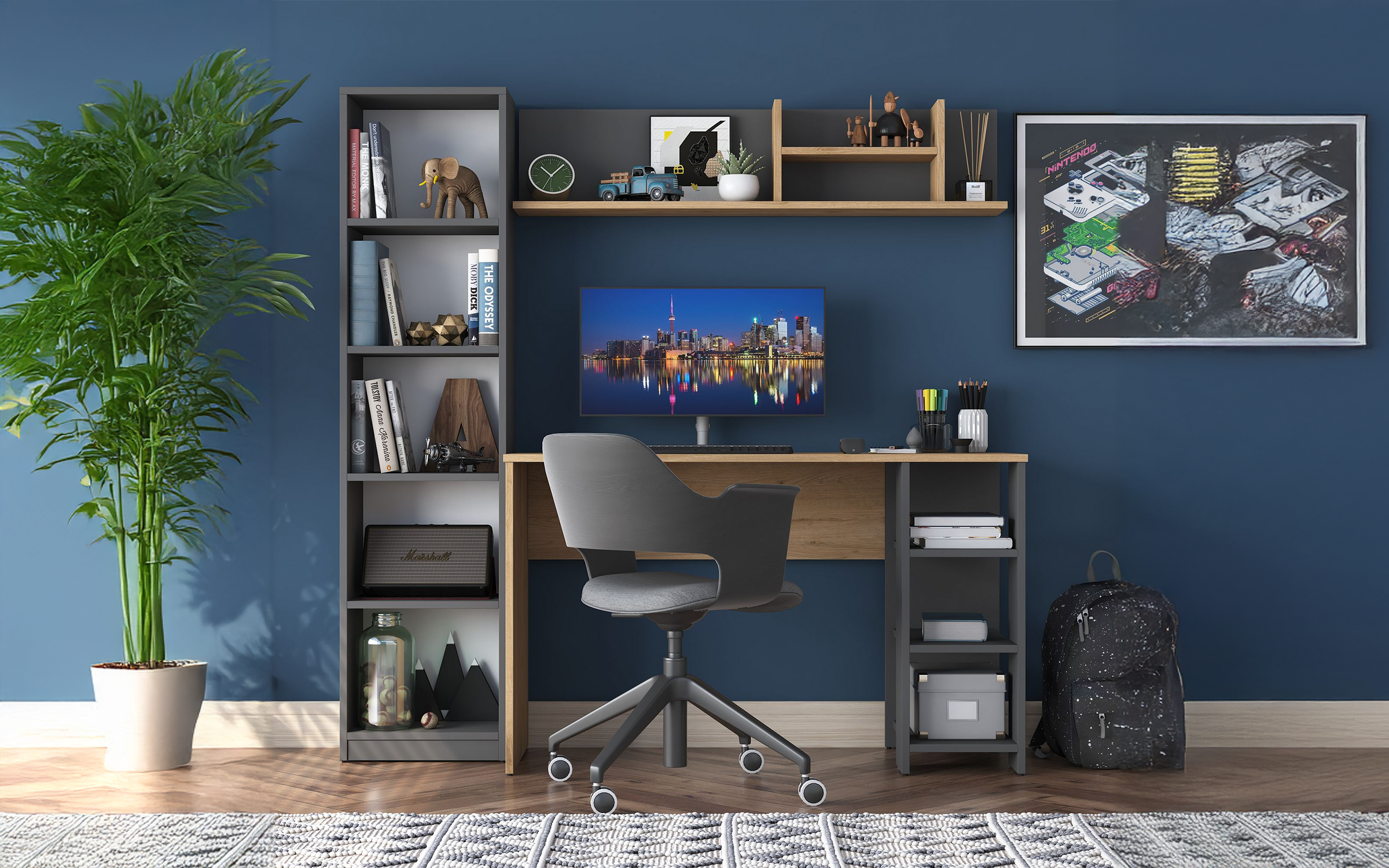 Письменный стол + стеллаж Гарри, орех + антрацит  3