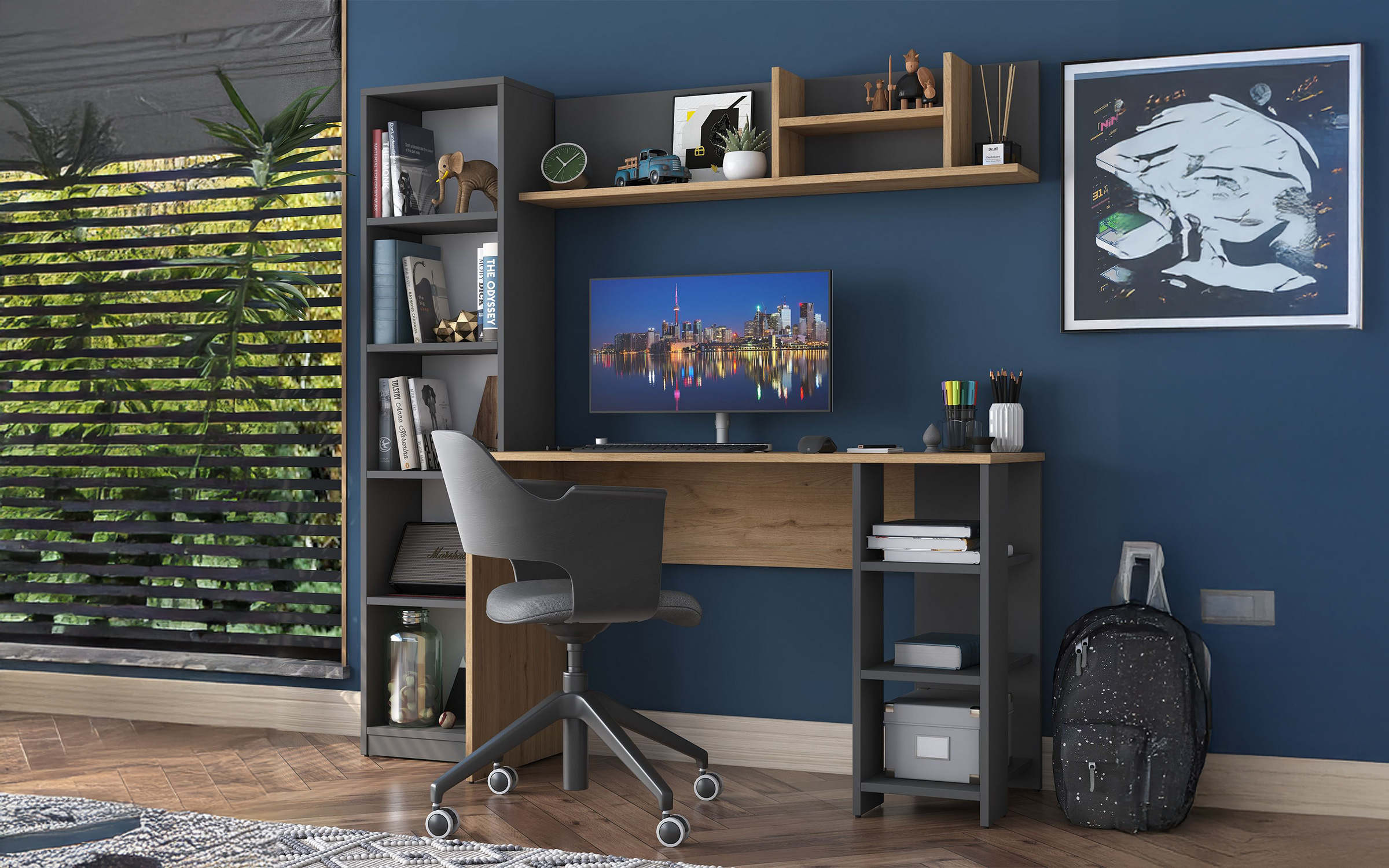 Письменный стол + стеллаж Гарри, орех + антрацит  4