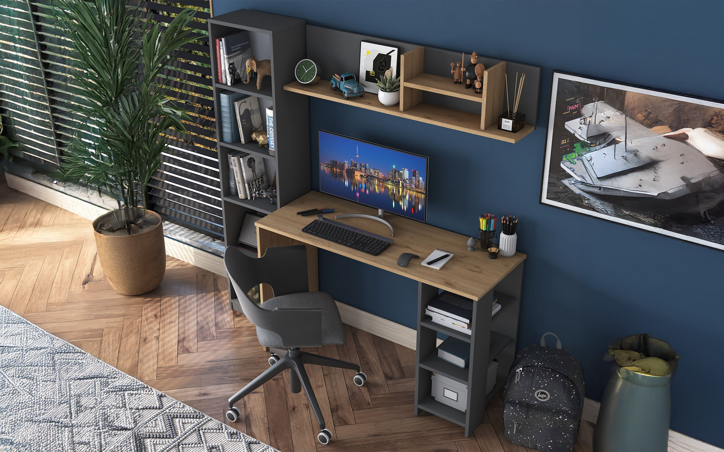 Письменный стол + стеллаж Гарри, орех + антрацит  5