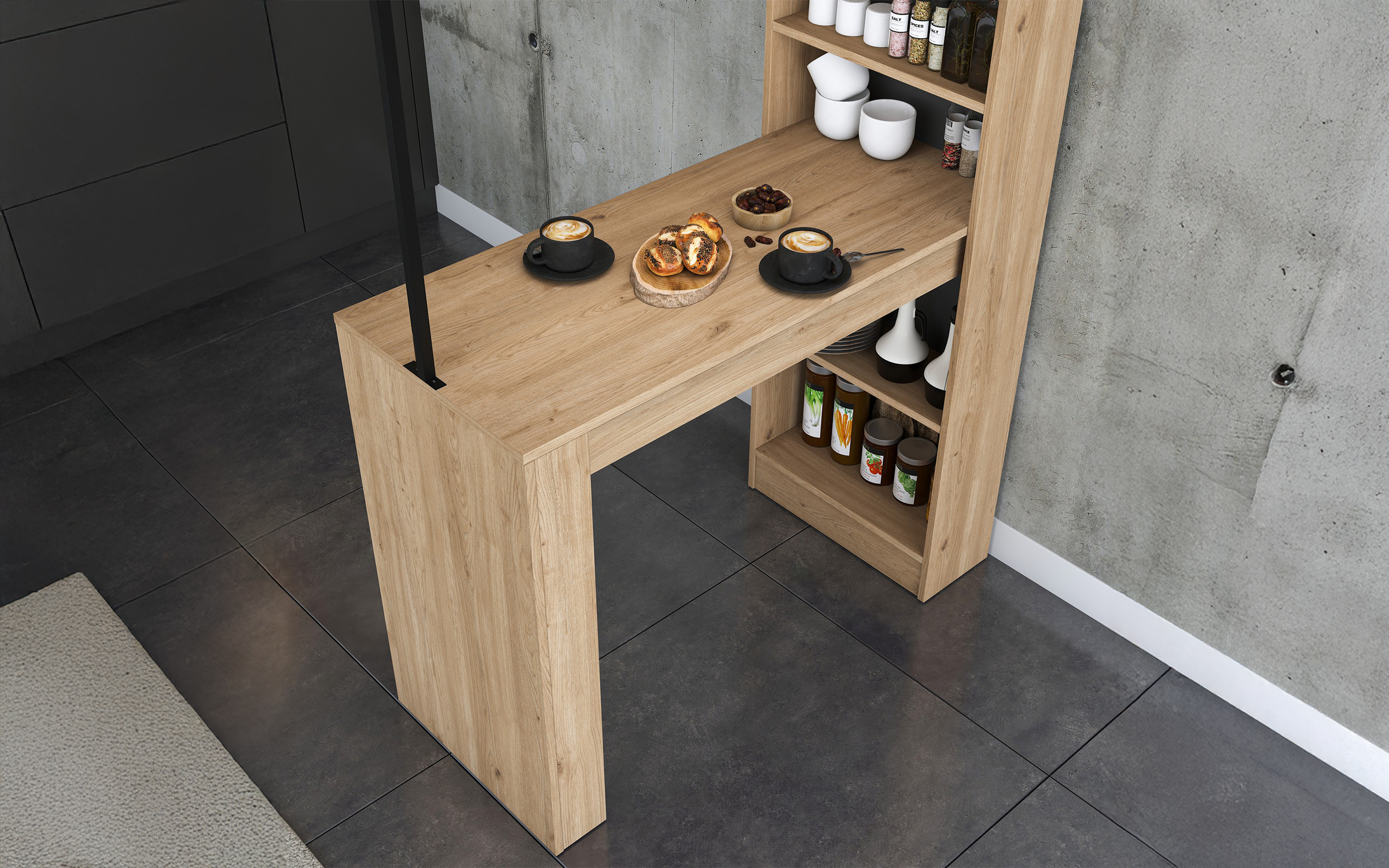 Masa de bar + etajera Faro, nuc + negru  4