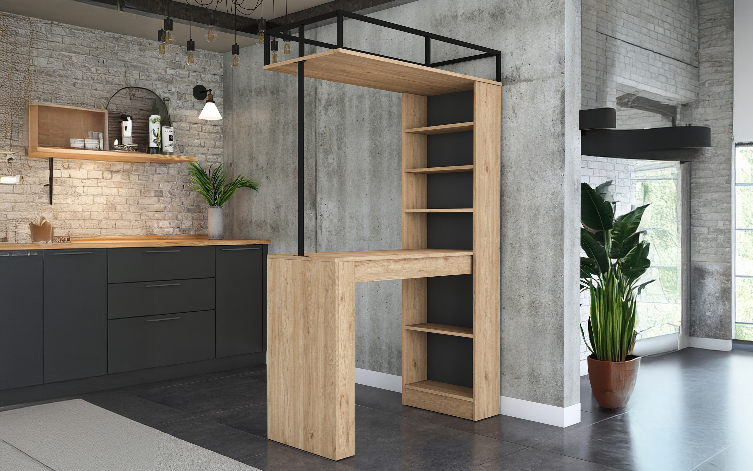 Masa de bar + etajera Faro, nuc + negru  5