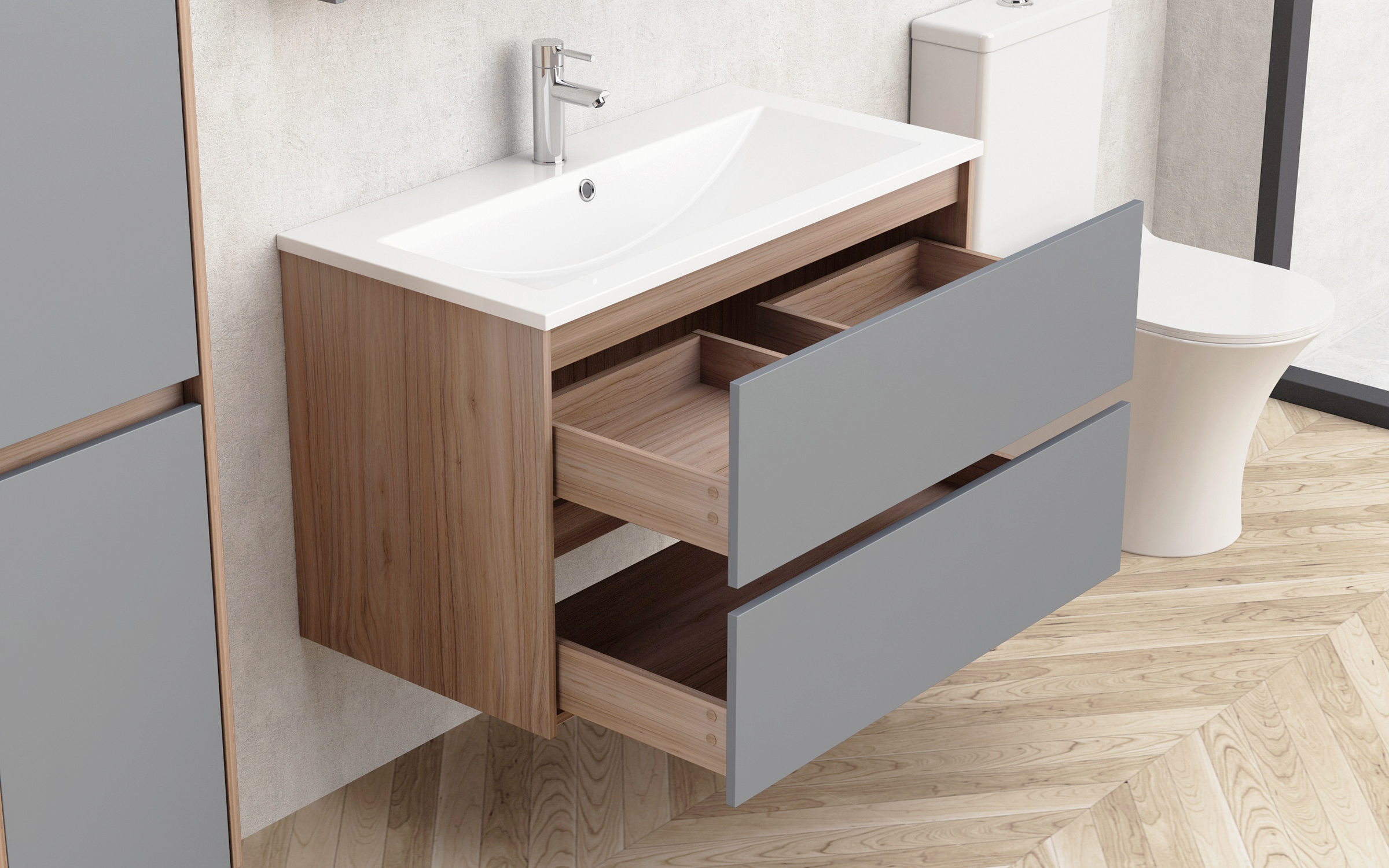 PVC dulap cu chiveta pentru baie ICP9055MG Dulap PVC pentru baie cu chiuveta, gri  2