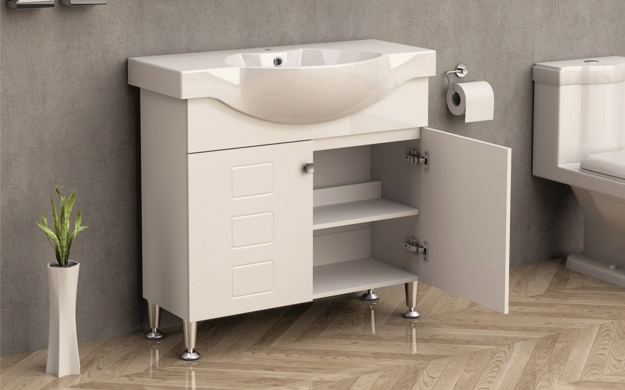 Dulap PVC pentru baie cu chiuveta  ICP9080 Dulap PVC pentru baie cu chiuveta, alb  2