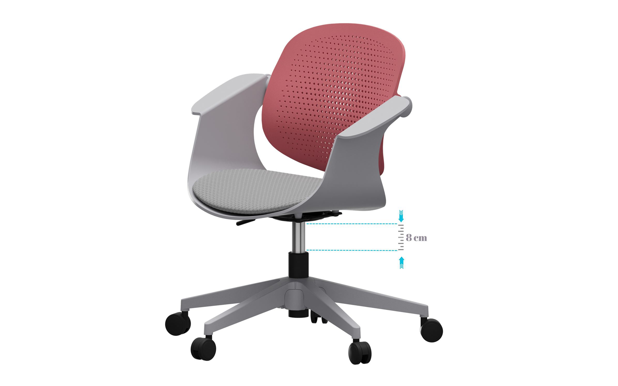 Scaun de birou Silio, gri deschis + roz  8