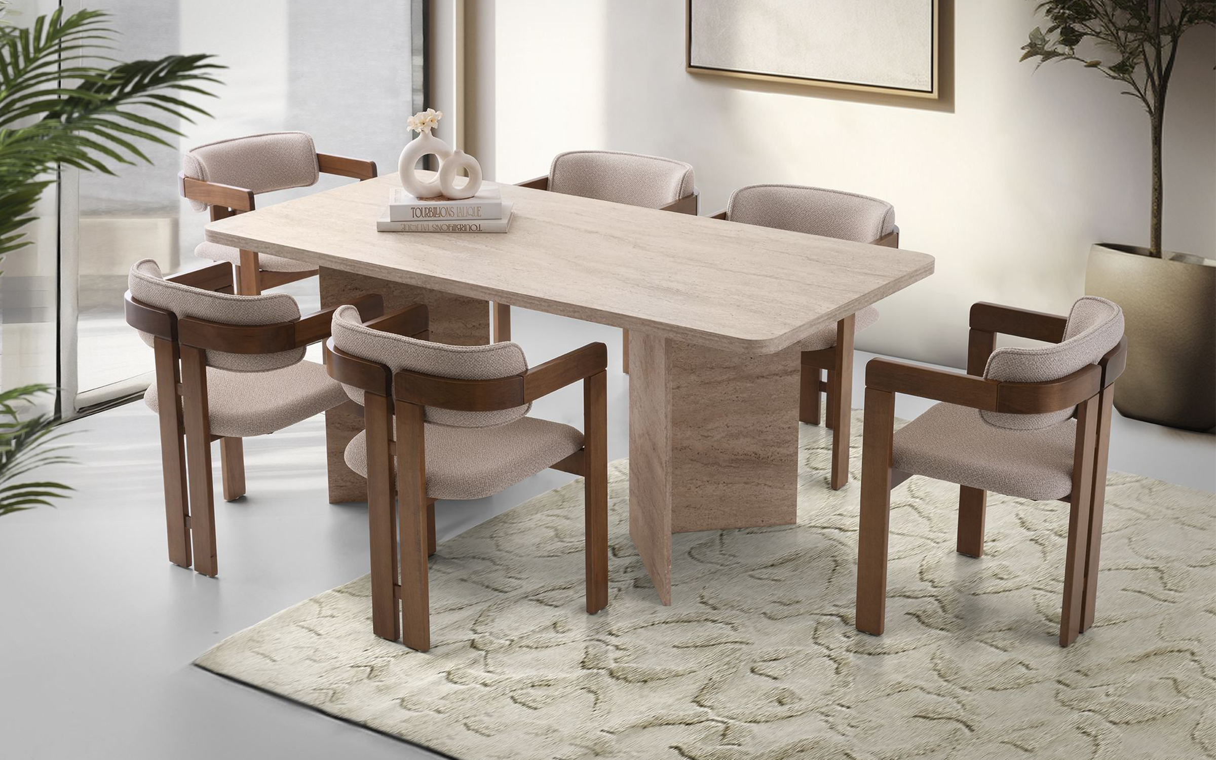 Masa dining Siela, decor travertin  2