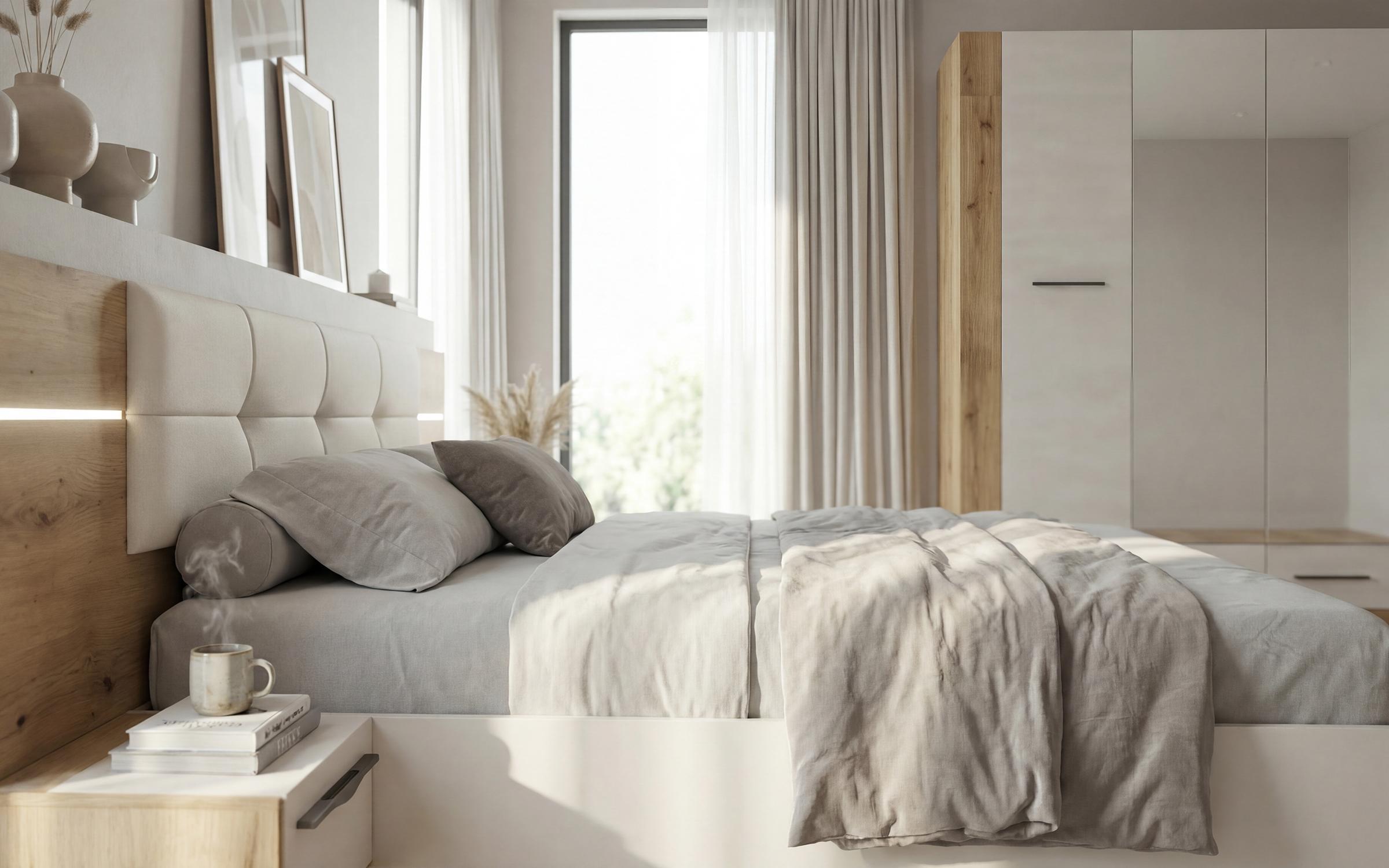 Set dormitor 160/200 + LED Alina, stejar evoc + Silk  5