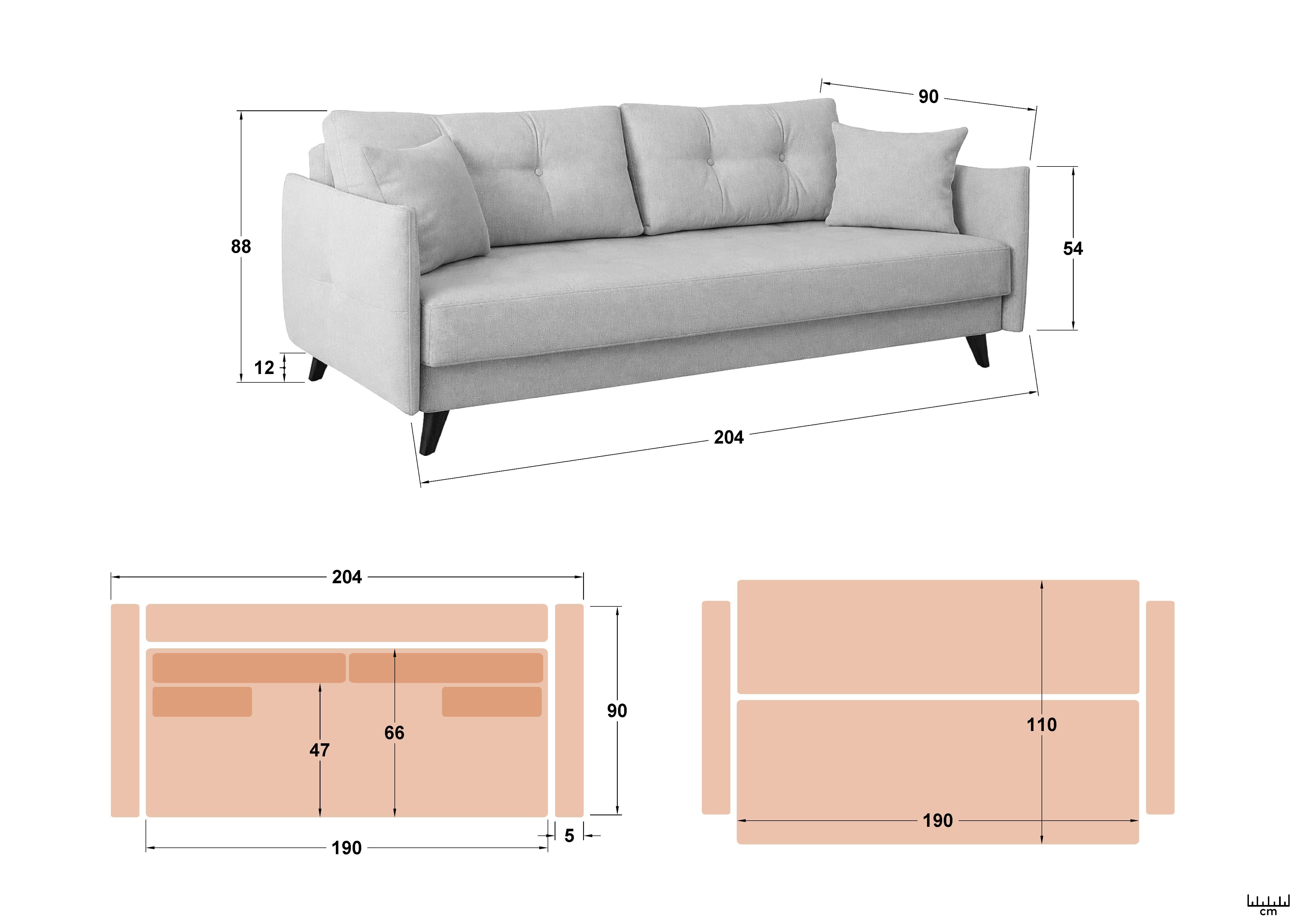 Canapea extensibila click- clack Abramo, bej deschis  2