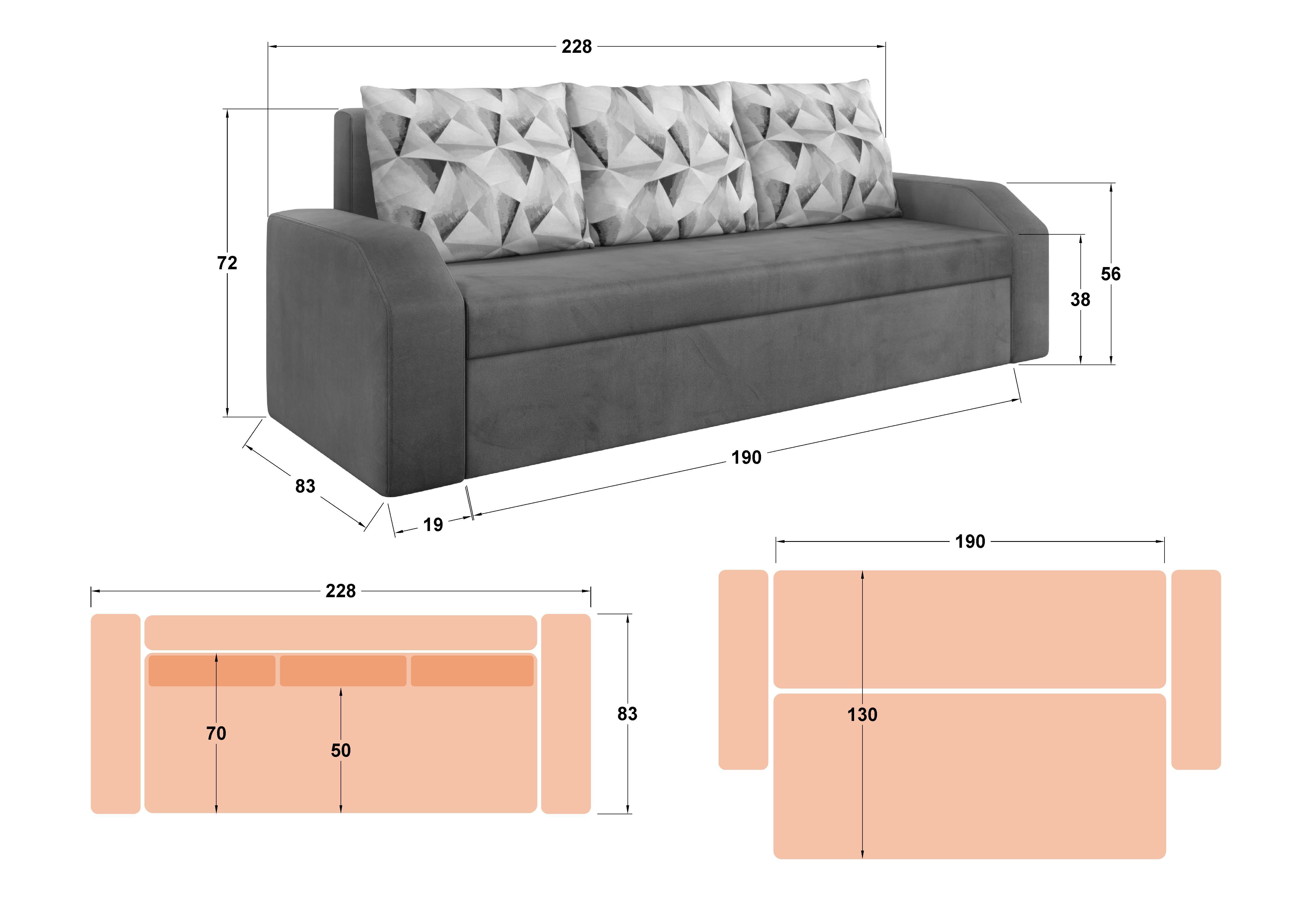 Canapea Adison XS, maro + bej  2