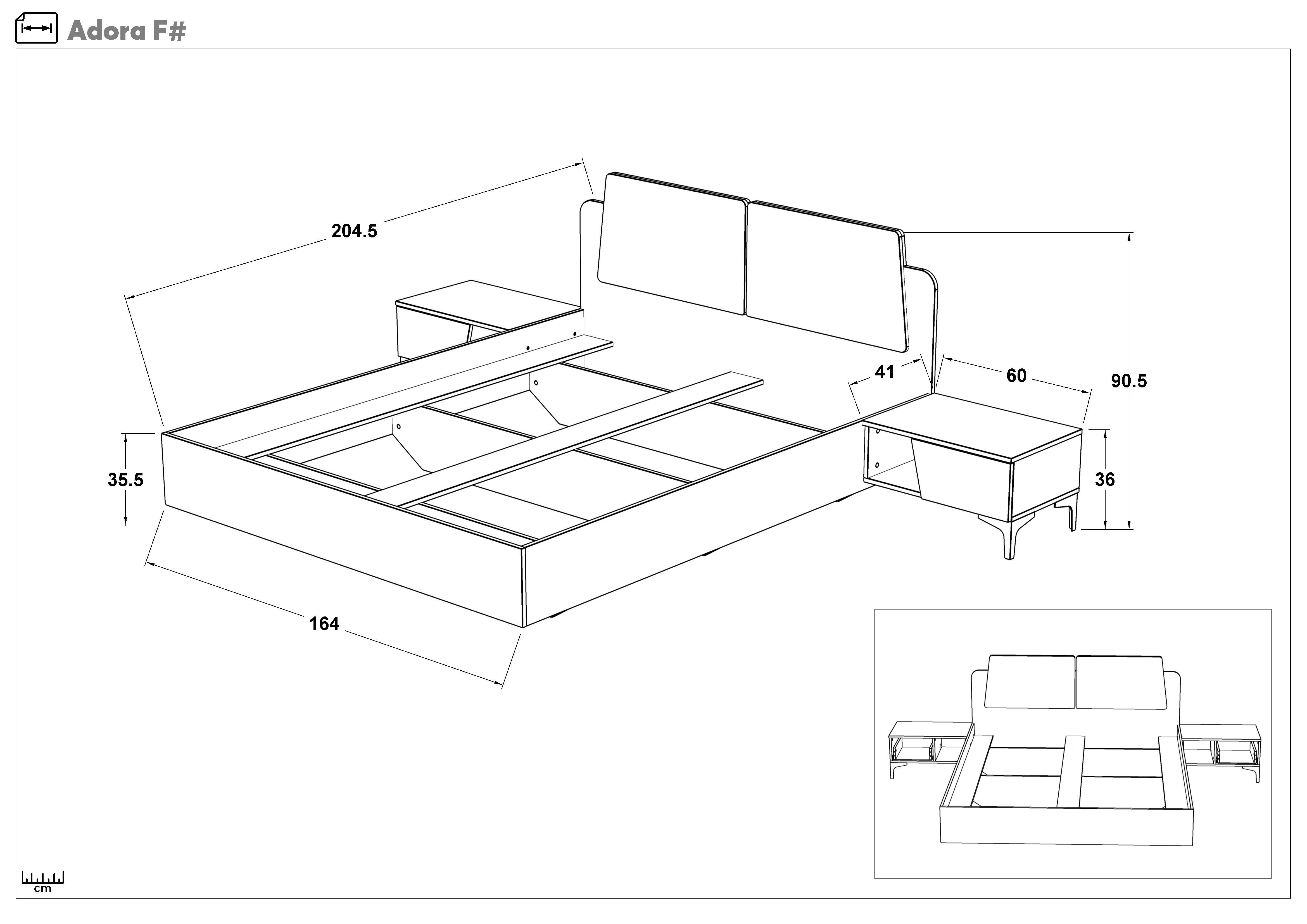 Set dormitor 160/200 Adora + saltea, stejar antracit + alb lucios  2
